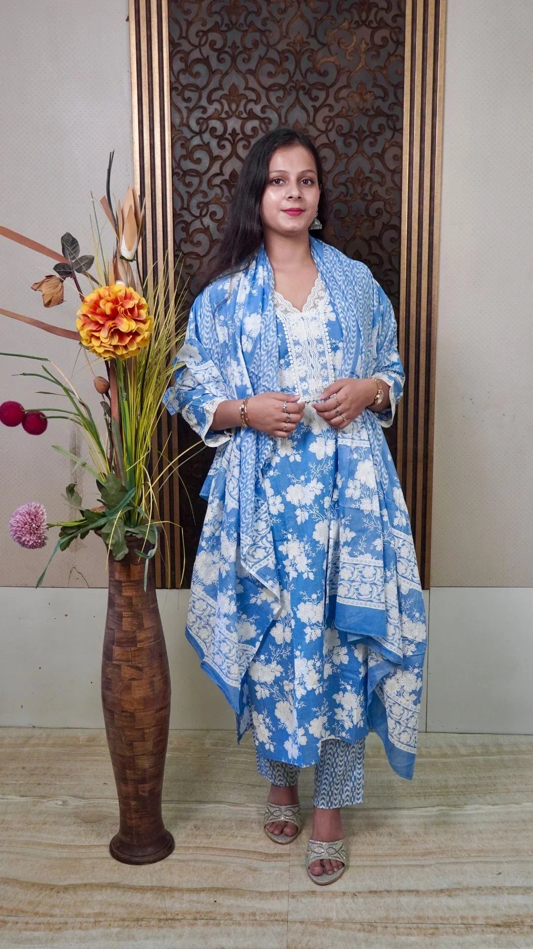 Blue Printed Cotton Dupatta set– Timeless Elegance in Soothing Hues