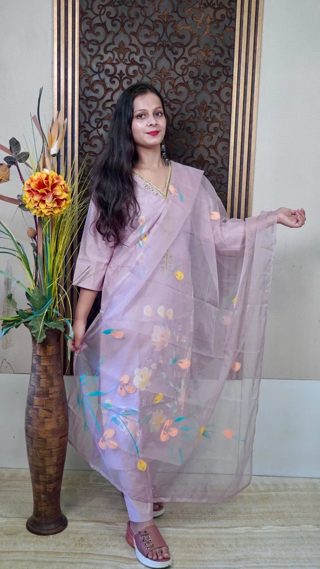 Lavender Hand-Painted Organza Dupatta set – Ethereal Artistry in Soft Lavender