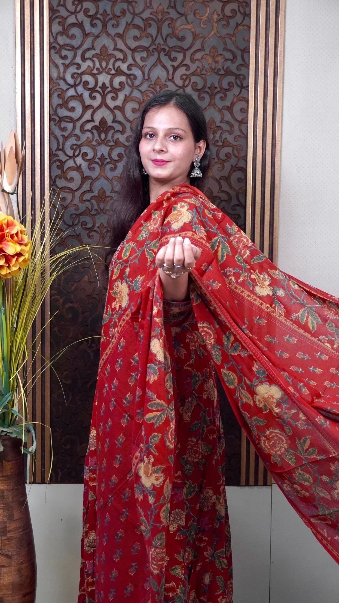 Maroon Printed Angrakha Anarkali duptta Set– Elegant Cross-Over Kurta with Flared Silhouette