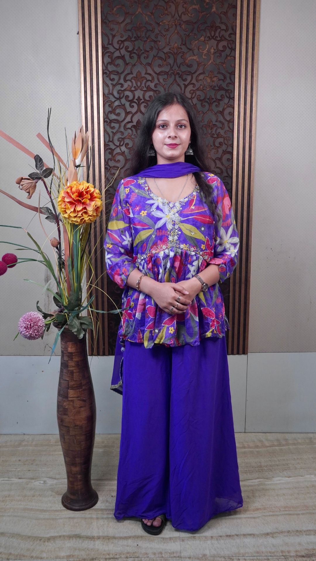 Pure Chinnon Purple Party-wear dress – Elegant Party Ensemble
