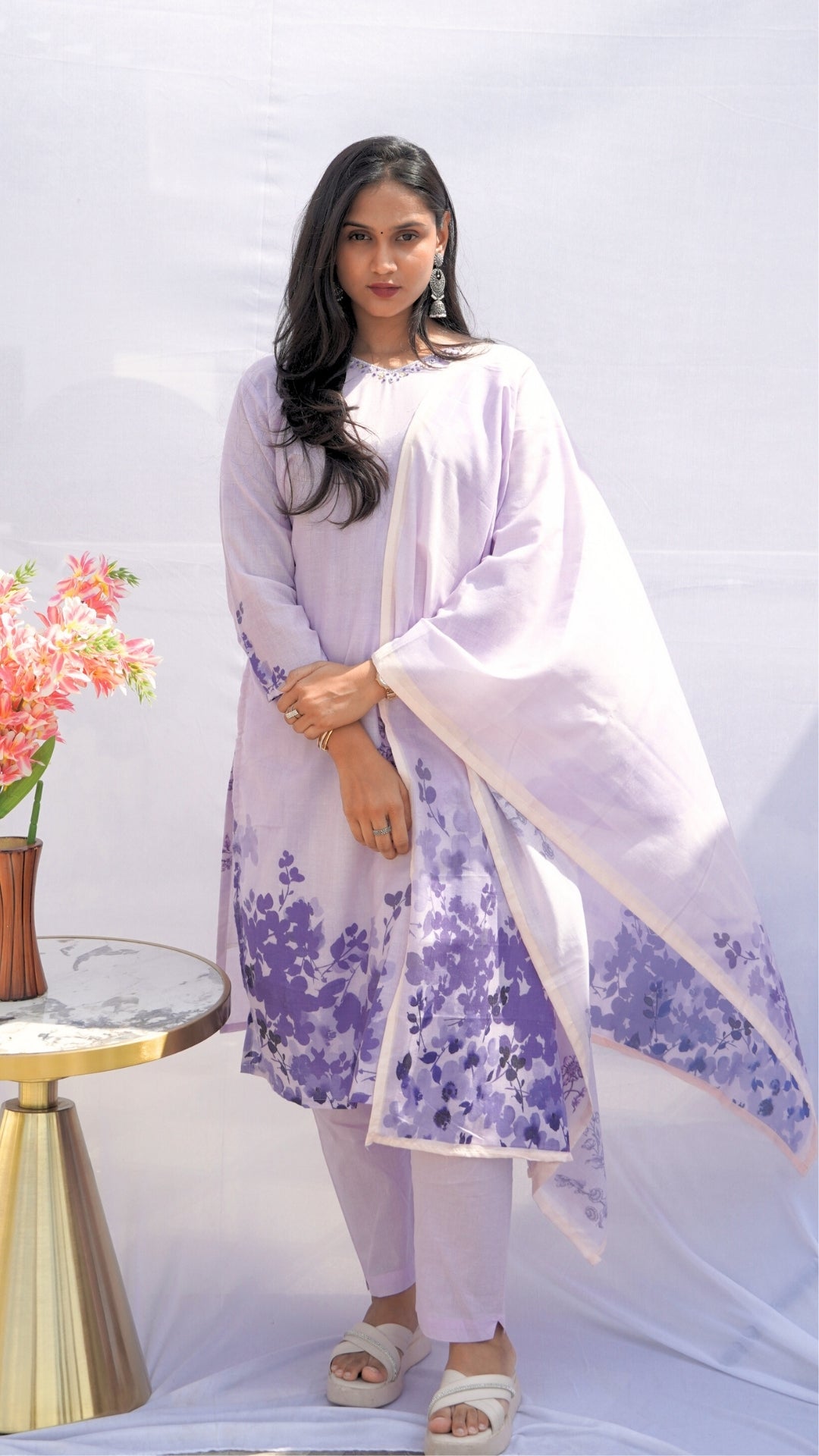 Pure Mul Cotton 3-Piece Kurta Set with Pearl Work