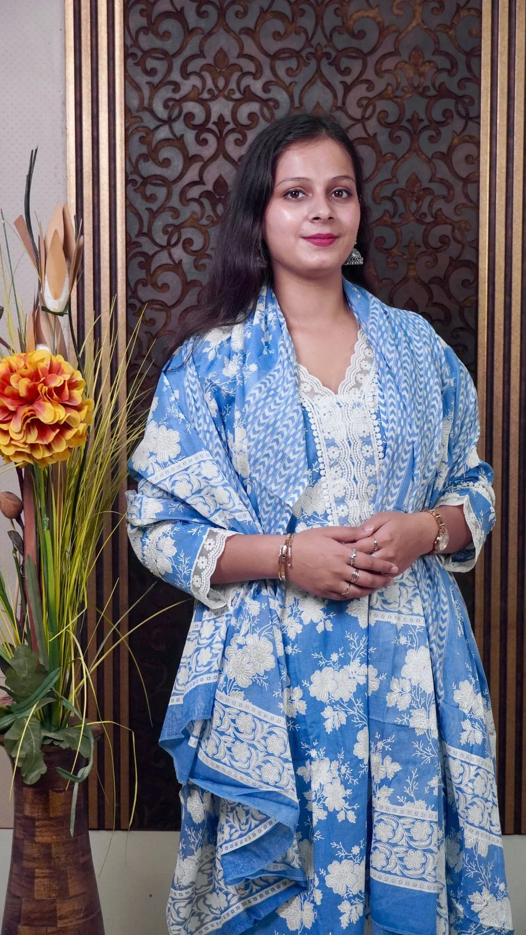 Blue Printed Cotton Dupatta set– Timeless Elegance in Soothing Hues