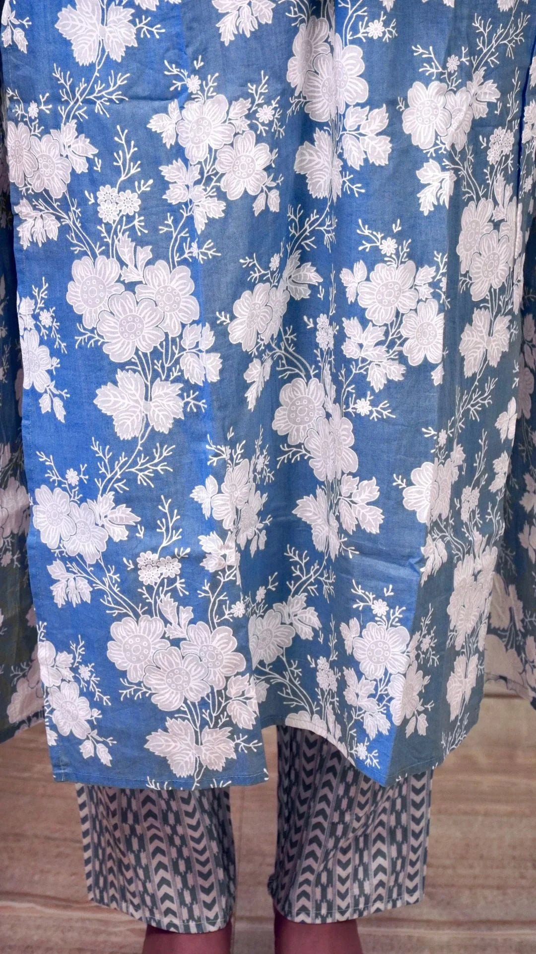 Blue Printed Cotton Dupatta set– Timeless Elegance in Soothing Hues