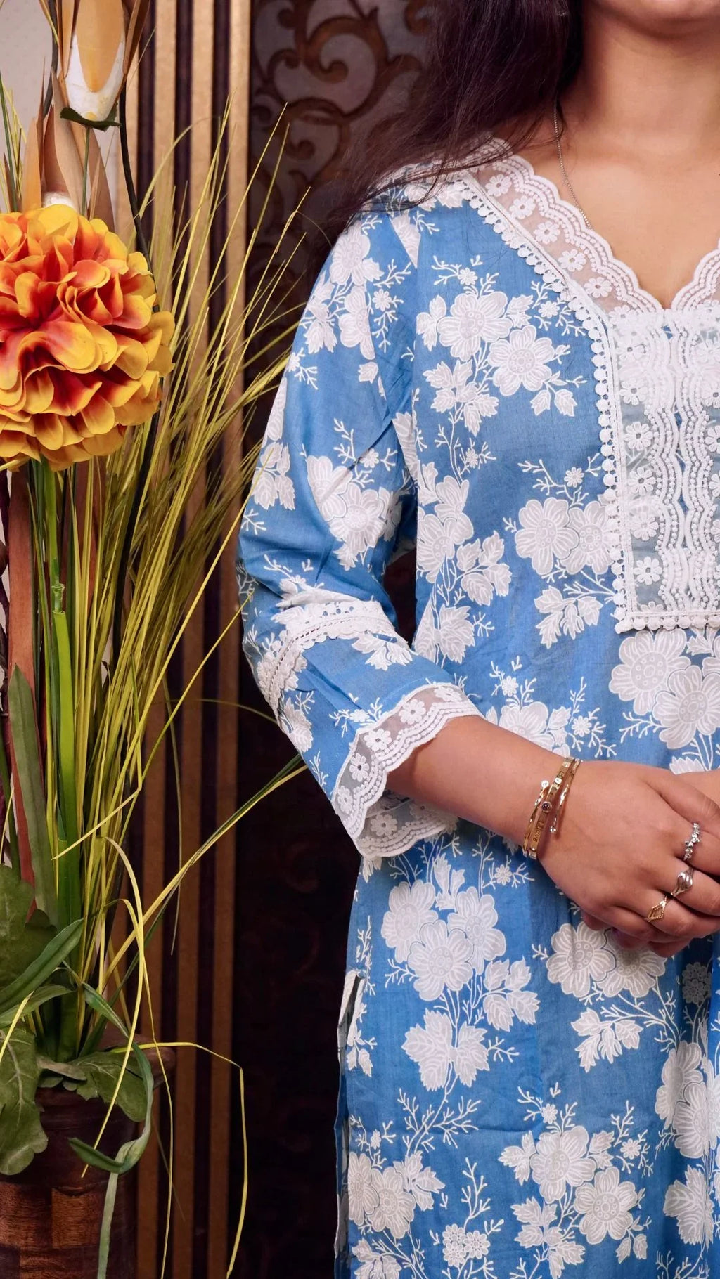 Blue Printed Cotton Dupatta set– Timeless Elegance in Soothing Hues