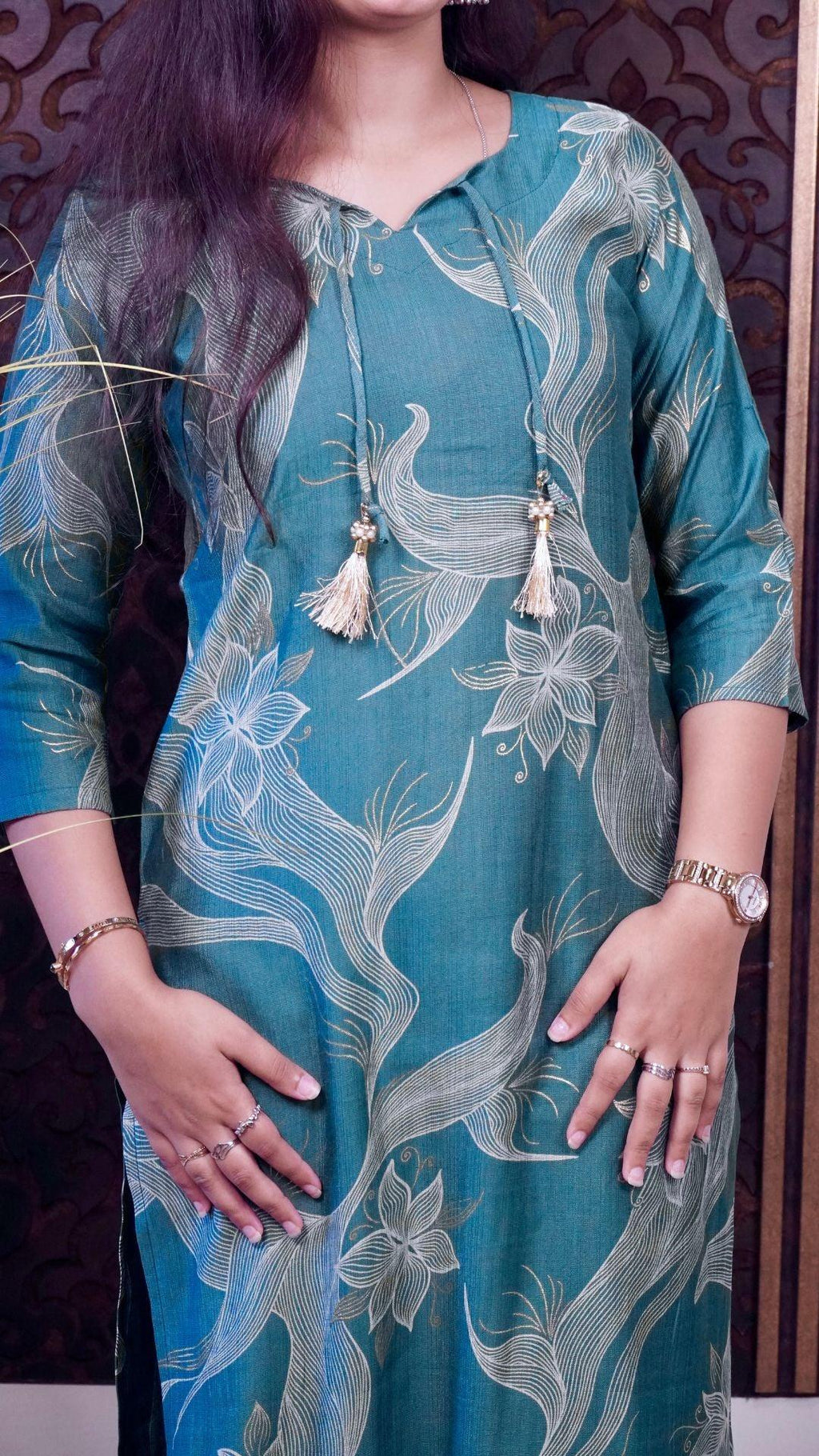 Sea Green Printed Rayon Dupatta set– Breezy Elegance in Serene Hues