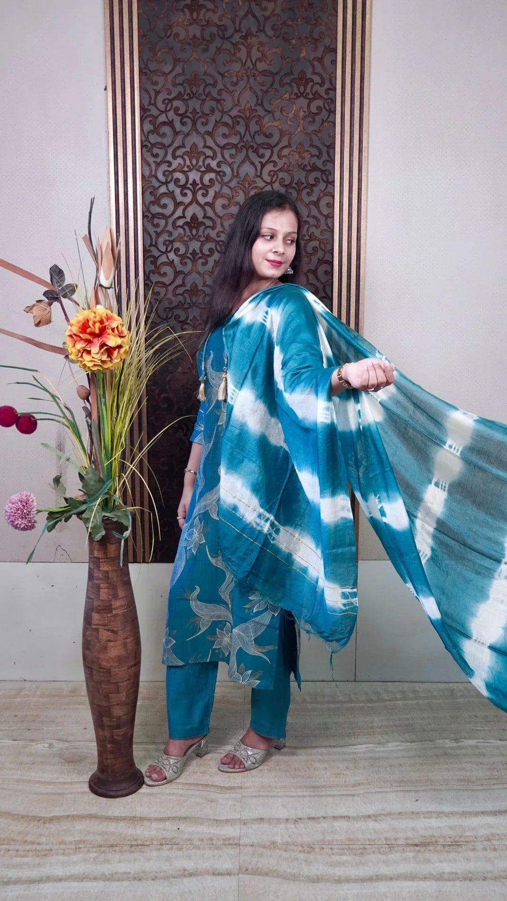 Sea Green Printed Rayon Dupatta set– Breezy Elegance in Serene Hues