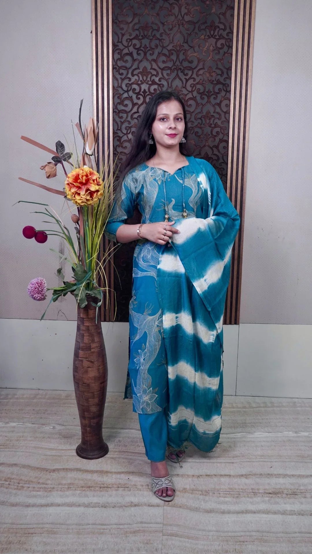 Sea Green Printed Rayon Dupatta set– Breezy Elegance in Serene Hues