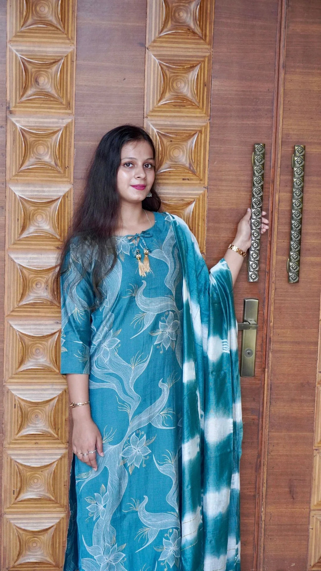 Sea Green Printed Rayon Dupatta set– Breezy Elegance in Serene Hues