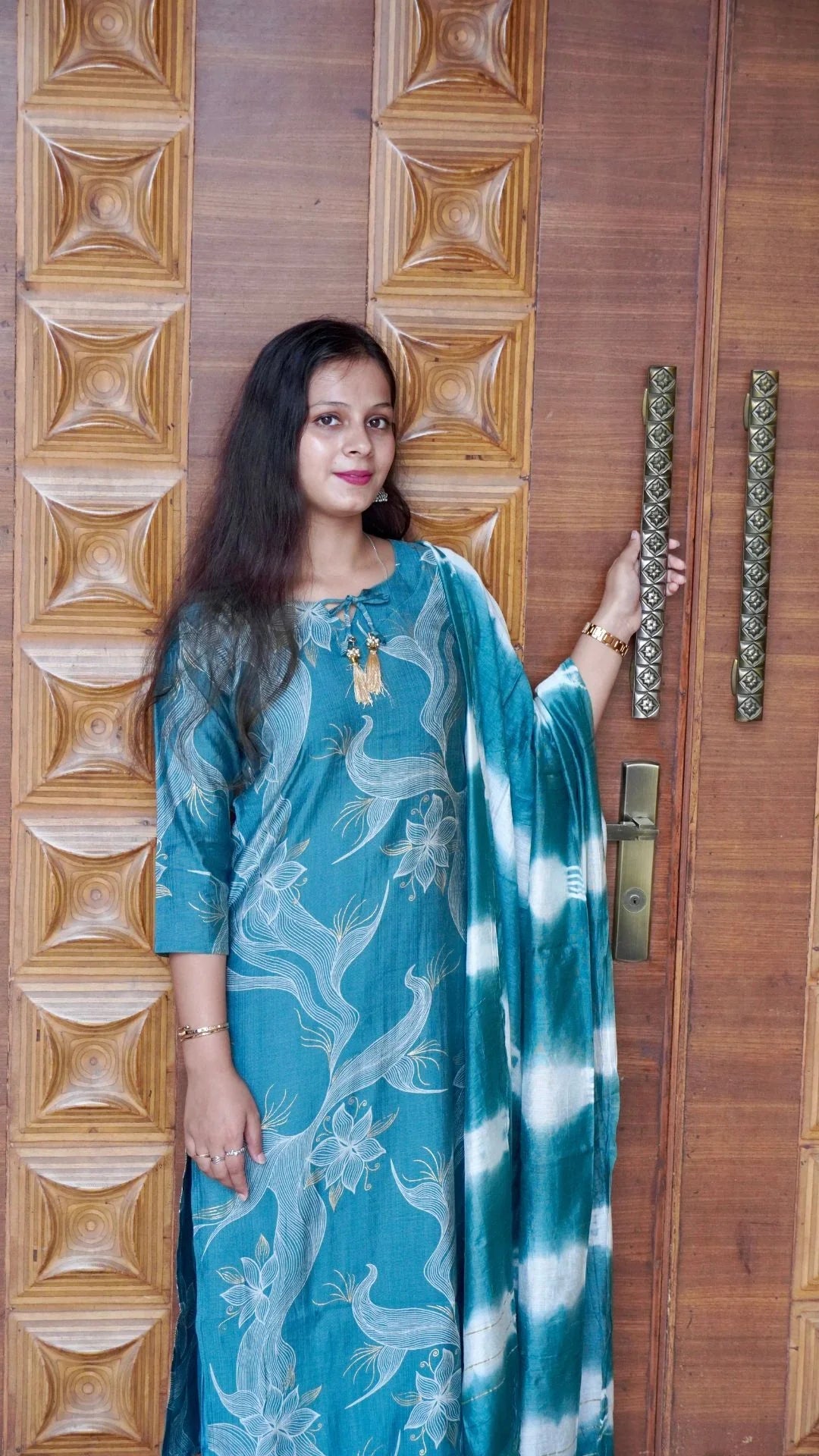 Sea Green Printed Rayon Dupatta set– Breezy Elegance in Serene Hues