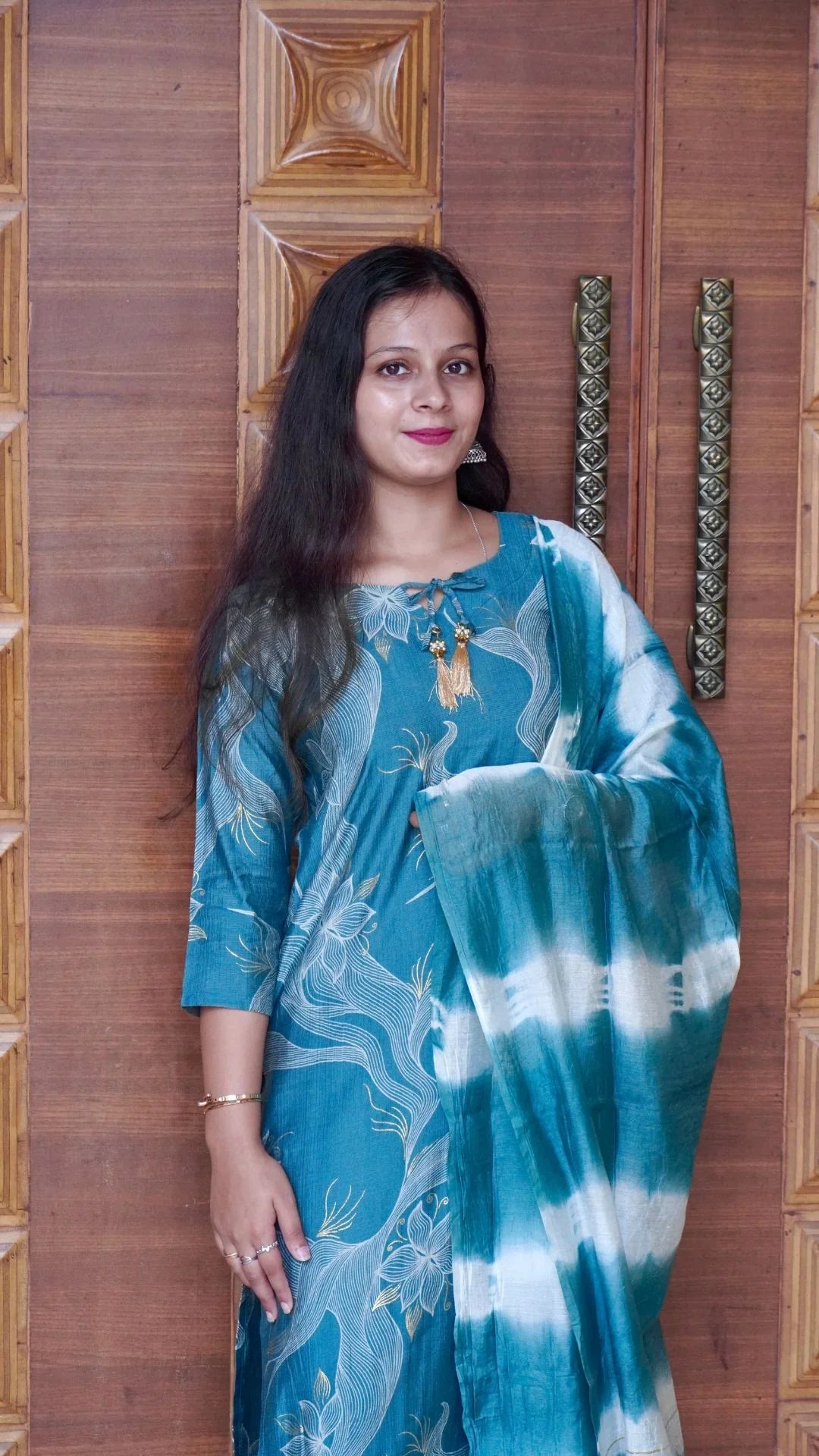 Sea Green Printed Rayon Dupatta set– Breezy Elegance in Serene Hues