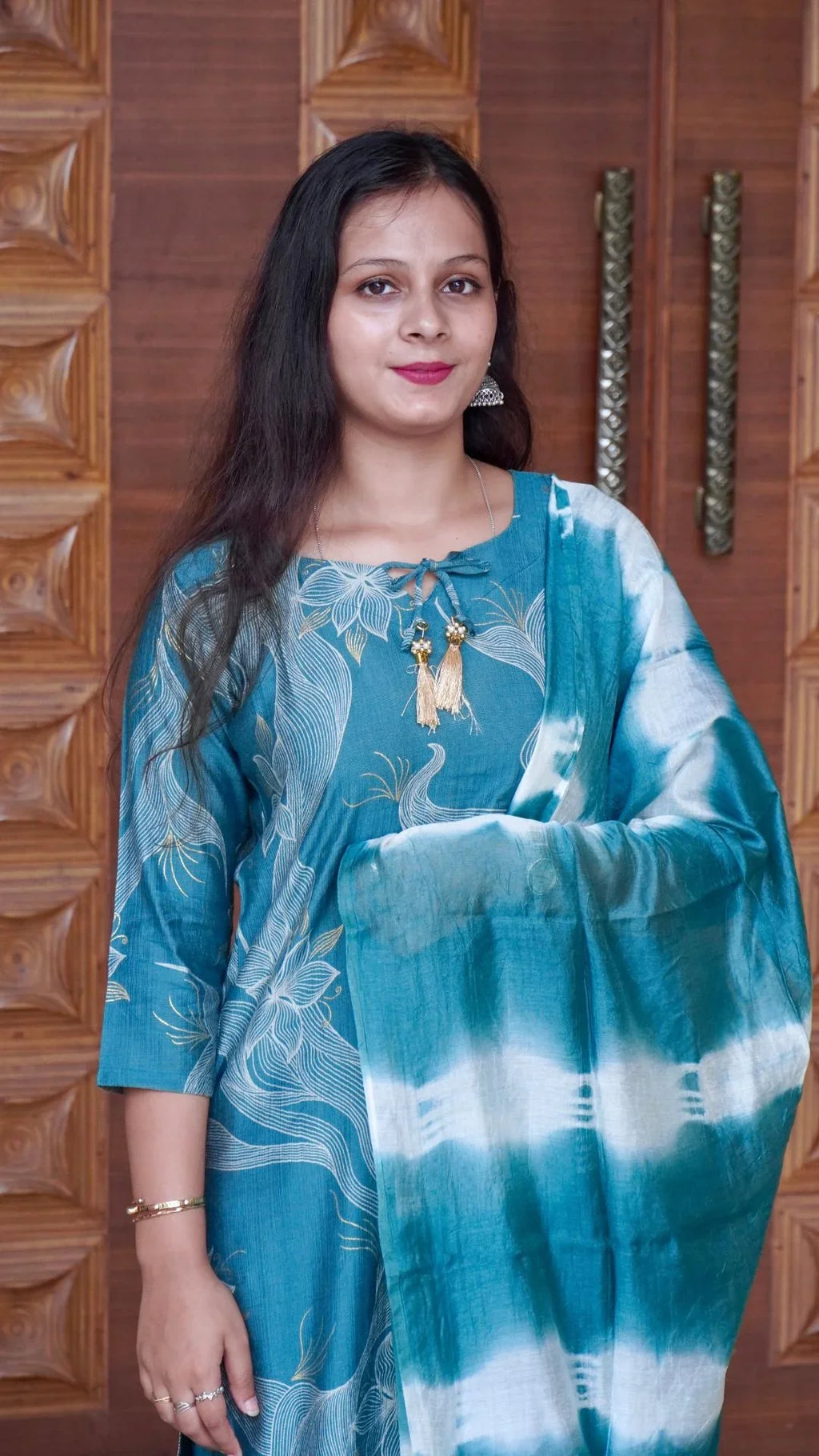 Sea Green Printed Rayon Dupatta set– Breezy Elegance in Serene Hues