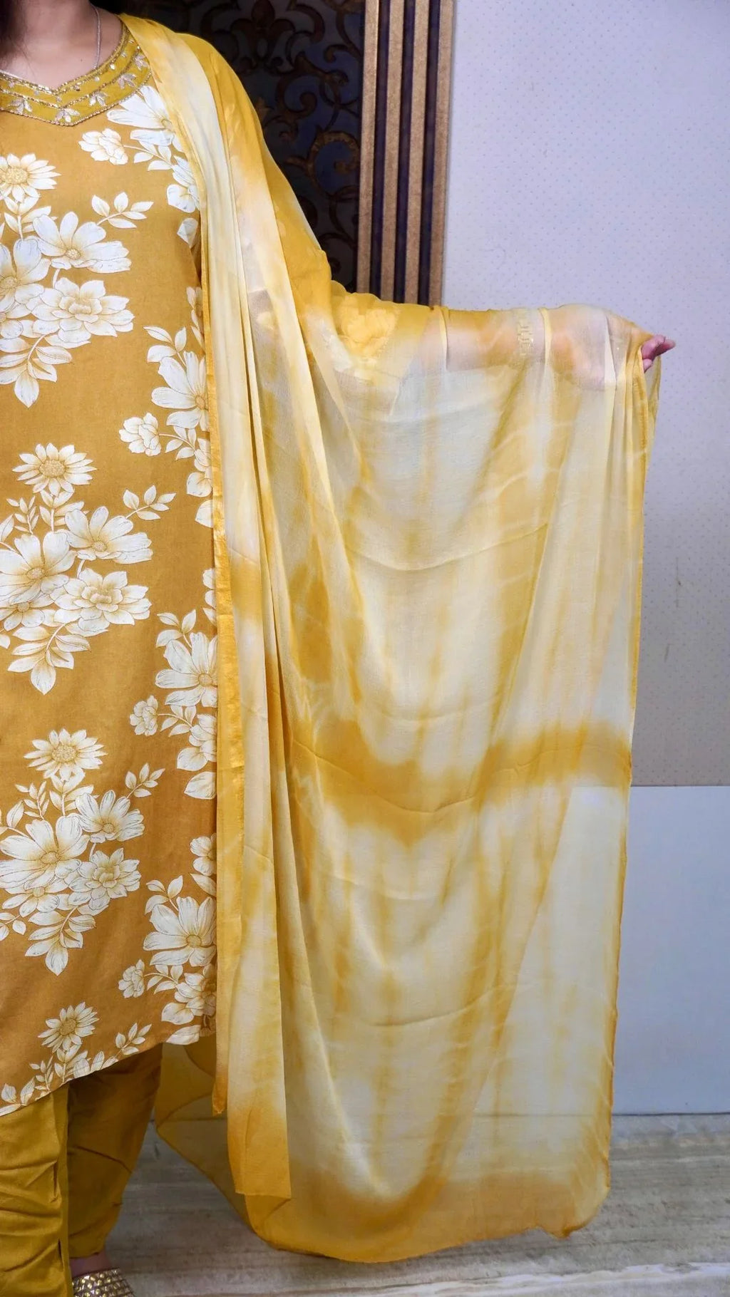Yellow Printed Rayon Dupatta Set– Sunlit Charm in Soft Drape