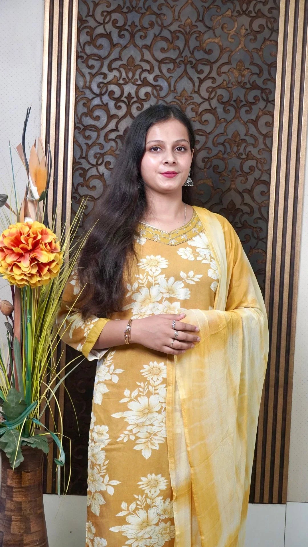 Yellow Printed Rayon Dupatta Set– Sunlit Charm in Soft Drape