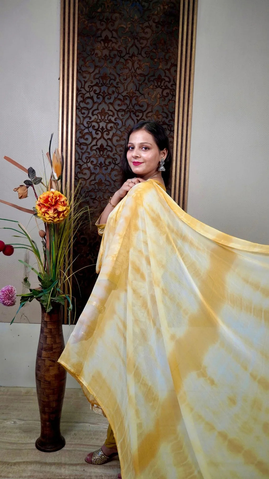 Yellow Printed Rayon Dupatta Set– Sunlit Charm in Soft Drape
