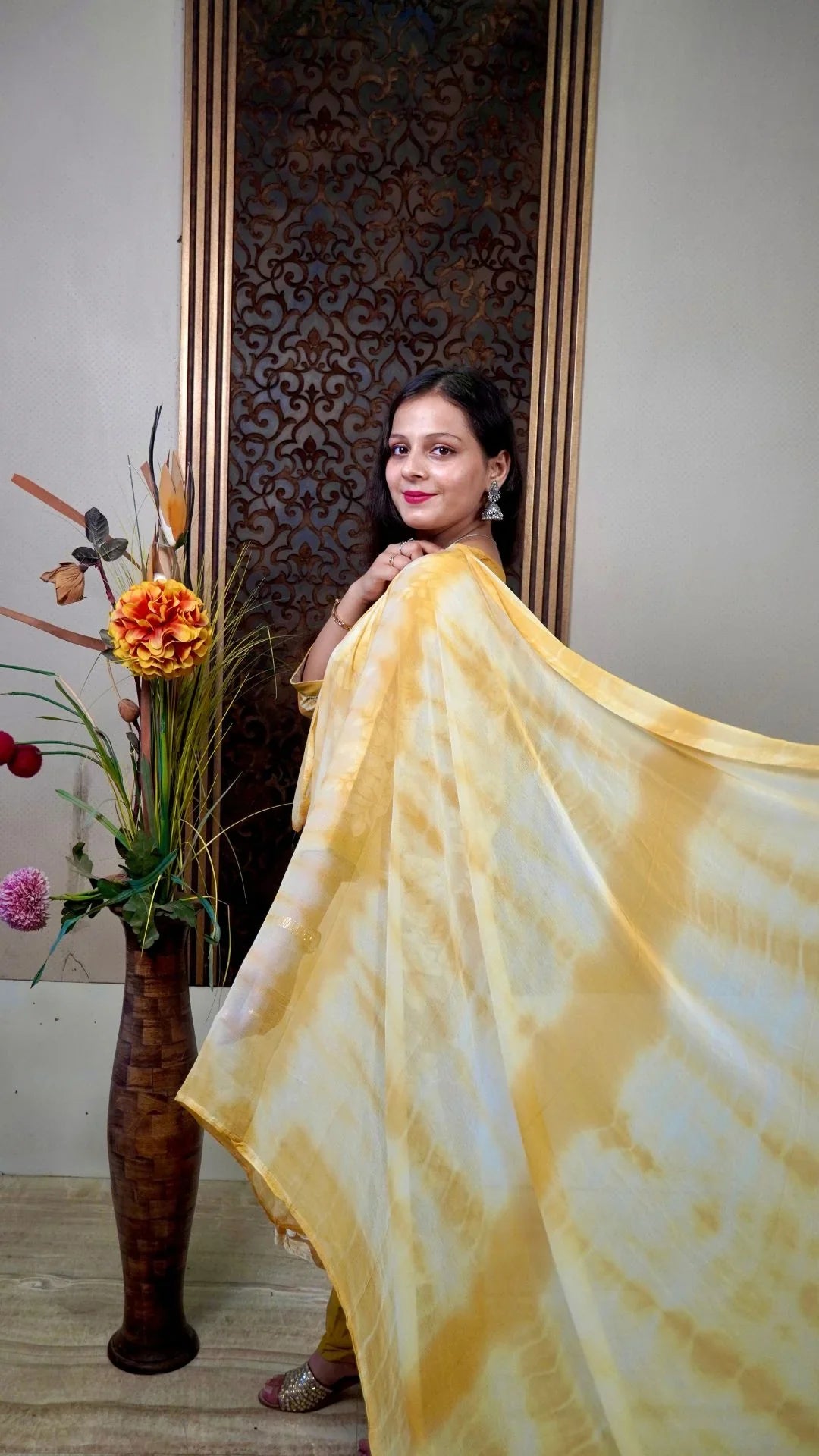 Yellow Printed Rayon Dupatta Set– Sunlit Charm in Soft Drape
