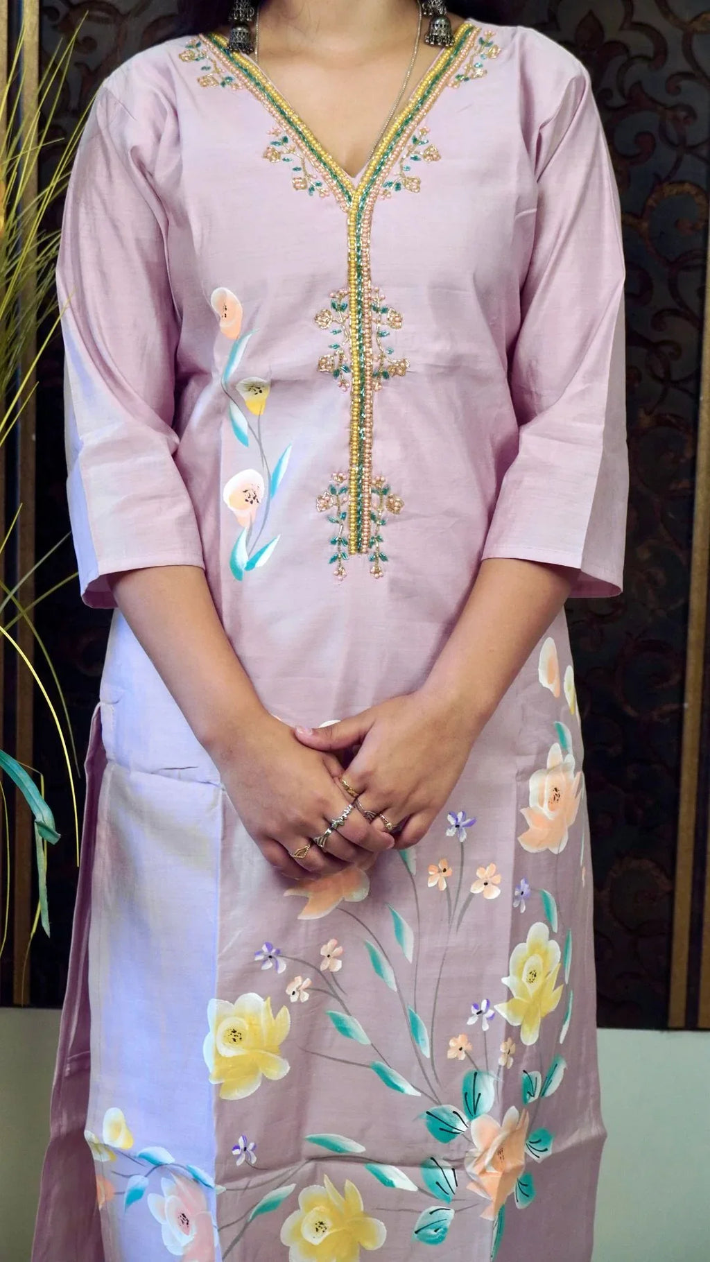 Lavender Hand-Painted Organza Dupatta set – Ethereal Artistry in Soft Lavender