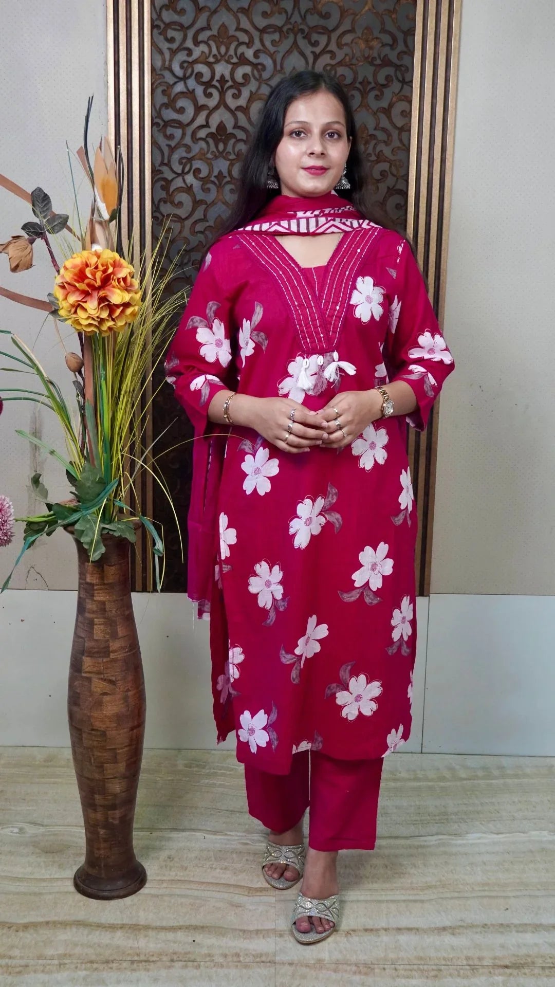 Rani Floral Cotton Dupatta set – Bold Floral Charm in Breathable Cotton