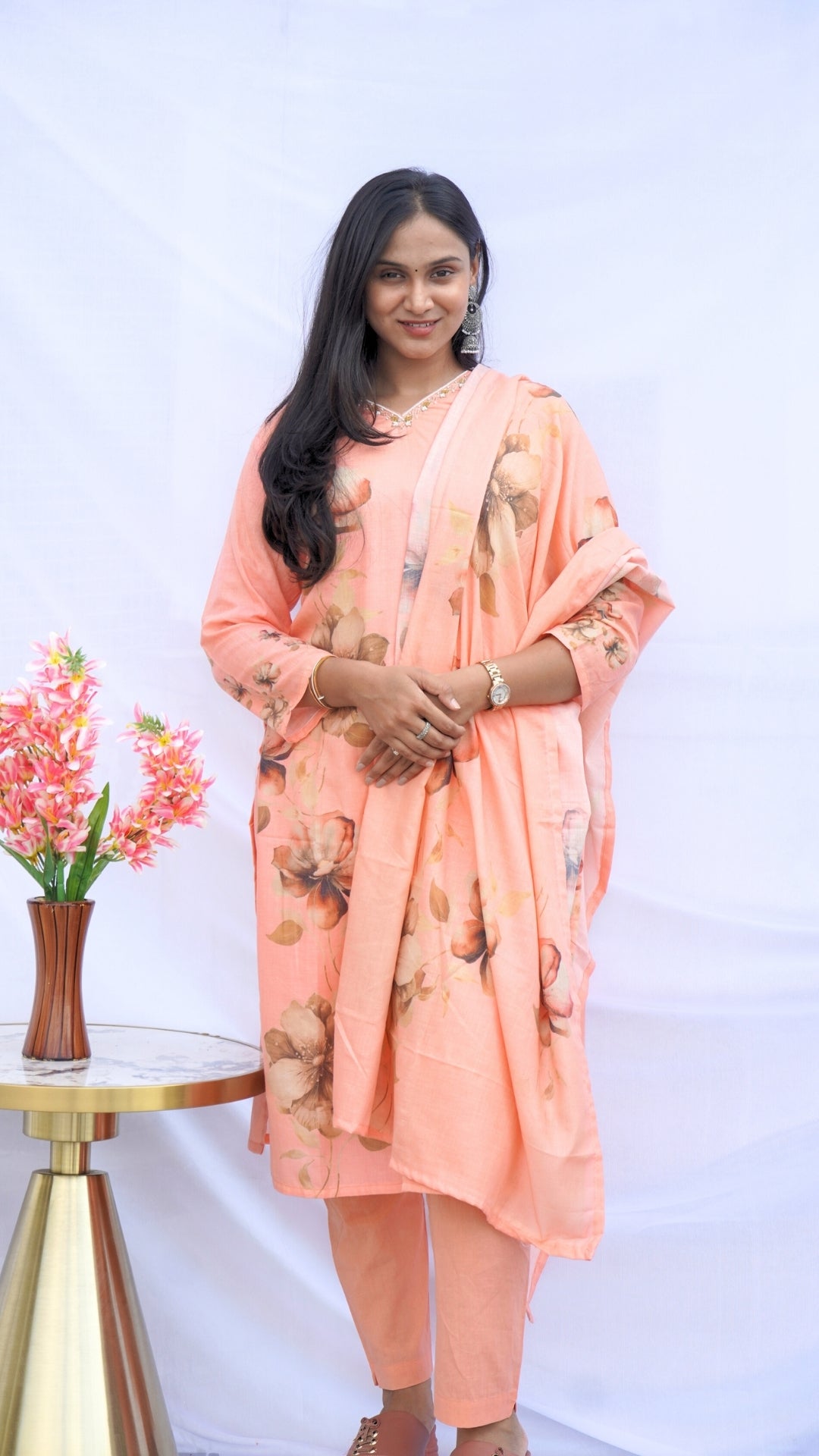 Pure Mul Cotton 3-Piece Kurta Set with Pearl Work