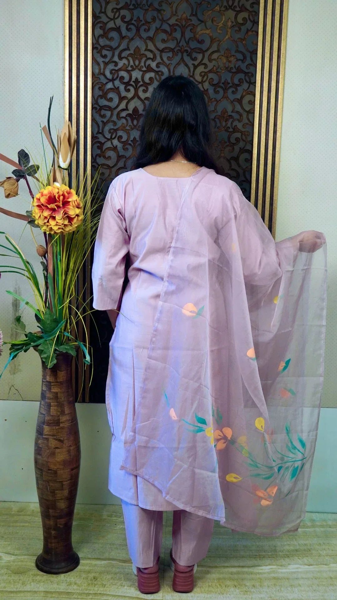 Lavender Hand-Painted Organza Dupatta set – Ethereal Artistry in Soft Lavender
