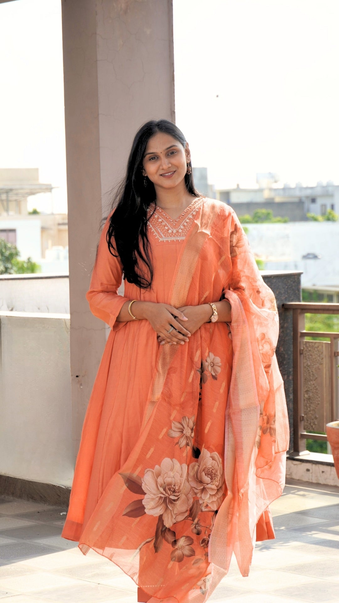 Roman Silk Anarkali Suit with Pearl Zardosi Sequin Work