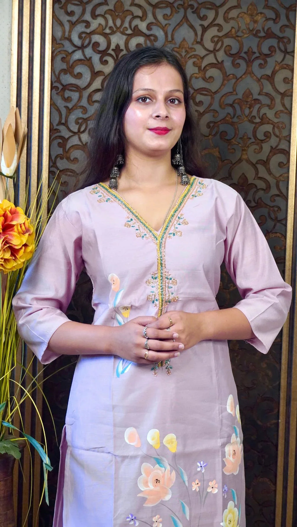 Lavender Hand-Painted Organza Dupatta set – Ethereal Artistry in Soft Lavender