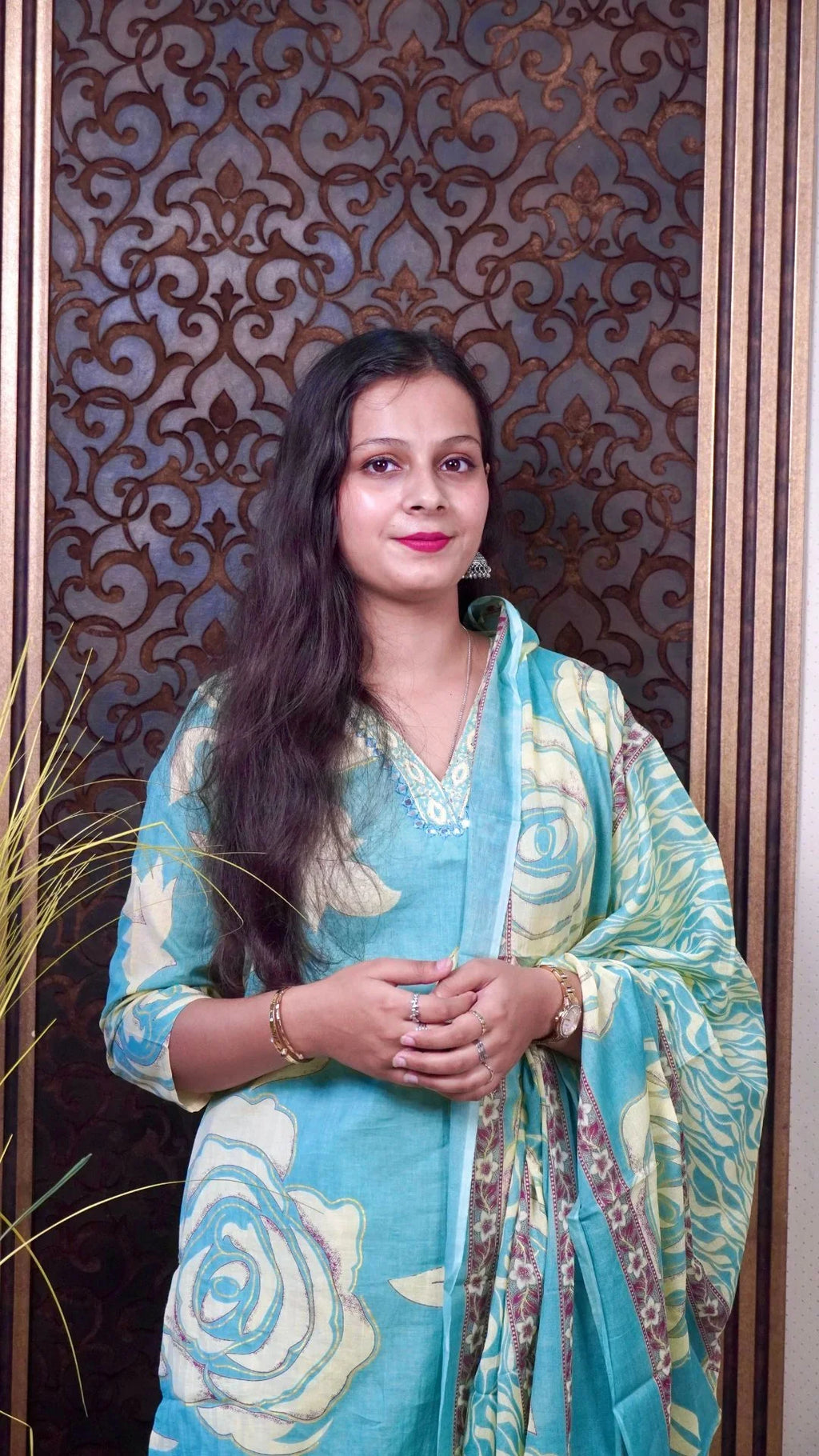 Light Green Printed Cotton Dupatta Set – Elegant & Breathable Ethnic Accessory