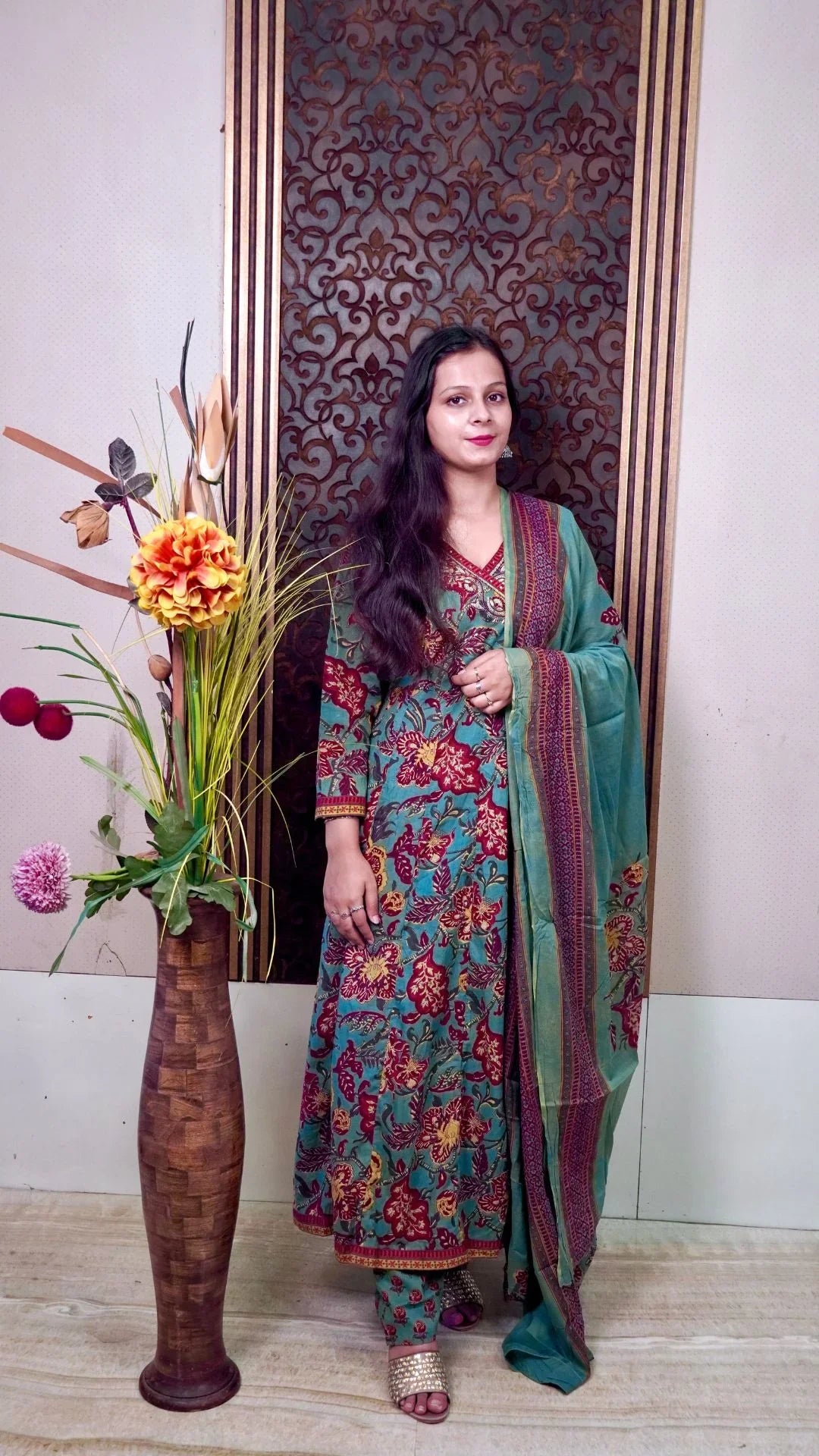 Grey Printed Anarkali Dupatta set  – Soft Hues & Traditional Charm