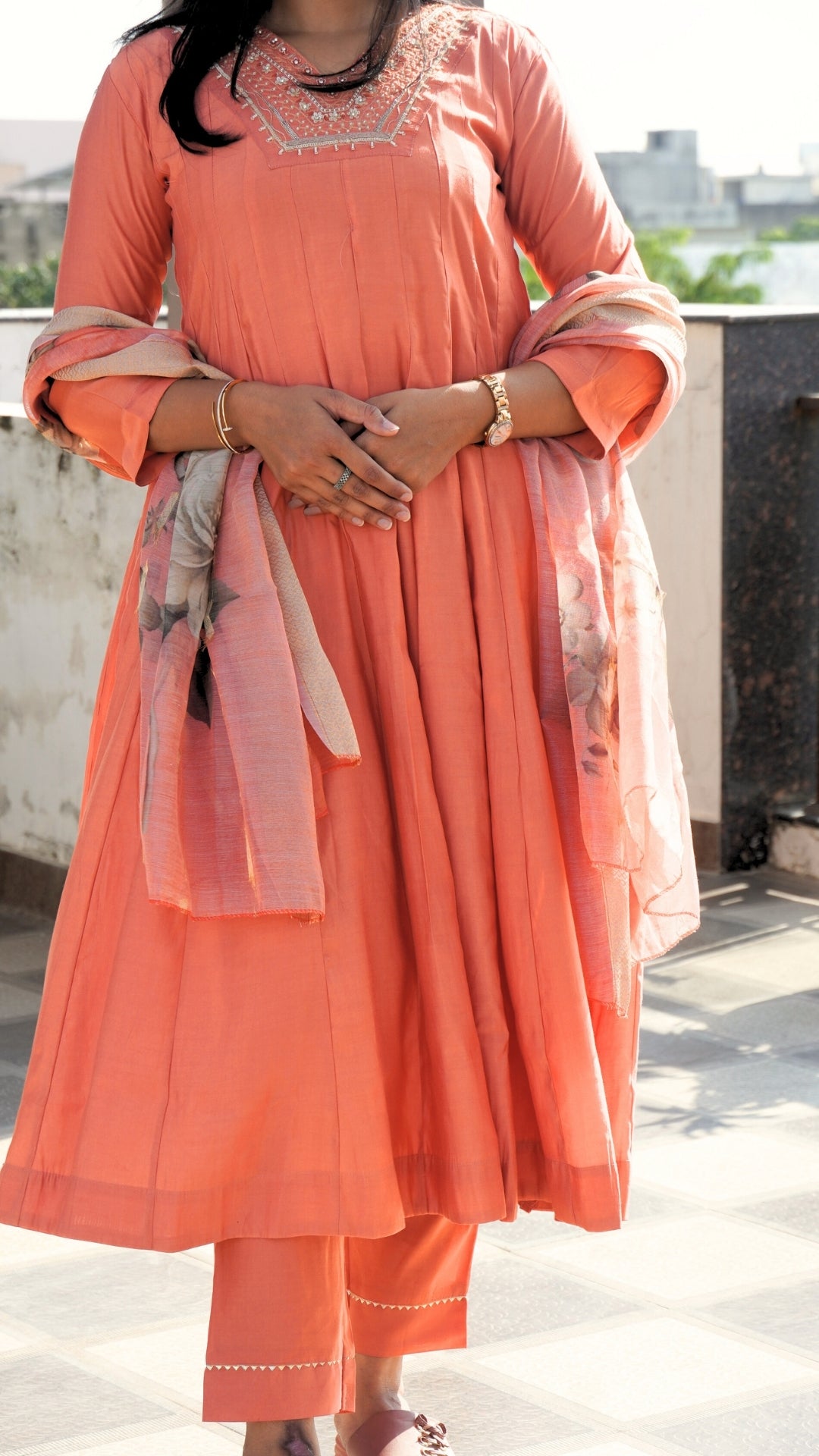 Roman Silk Anarkali Suit with Pearl Zardosi Sequin Work