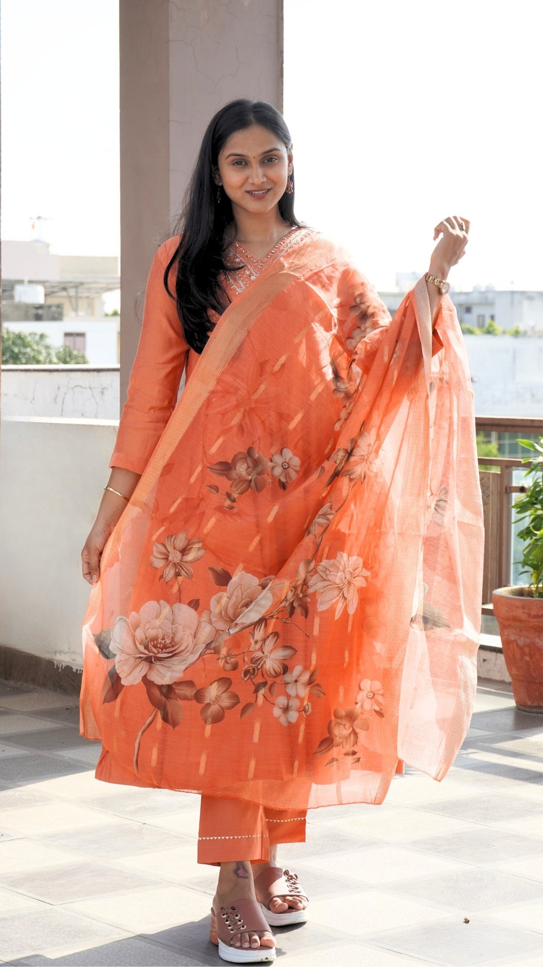 Roman Silk Anarkali Suit with Pearl Zardosi Sequin Work