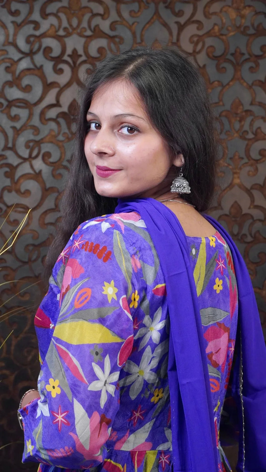 Pure Chinnon Purple Party-wear dress – Elegant Party Ensemble