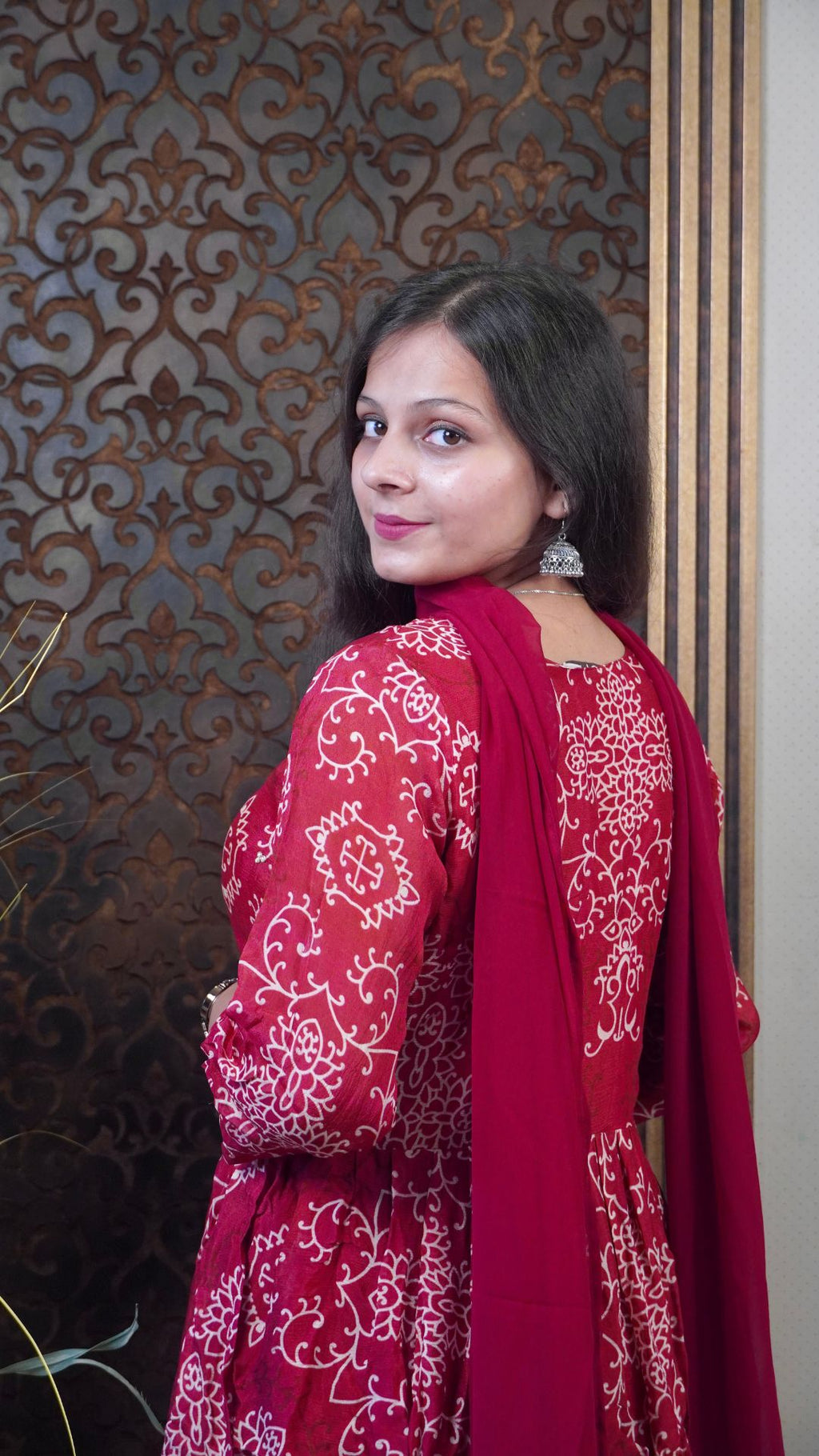 Pure Chinnon Maroon Party-wear dress– Regal Silk Elegance