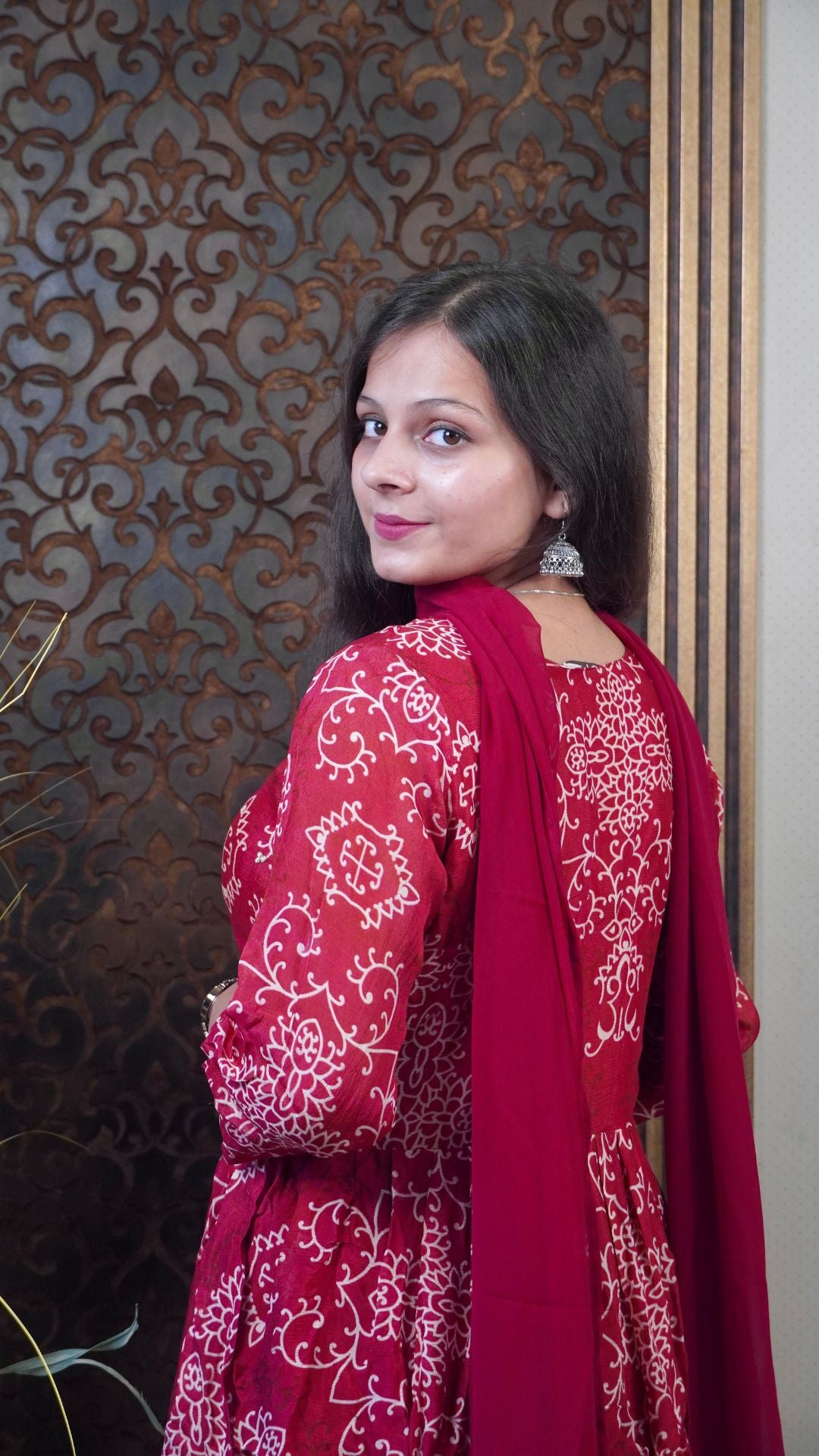 Pure Chinnon Maroon Party-wear dress– Regal Silk Elegance