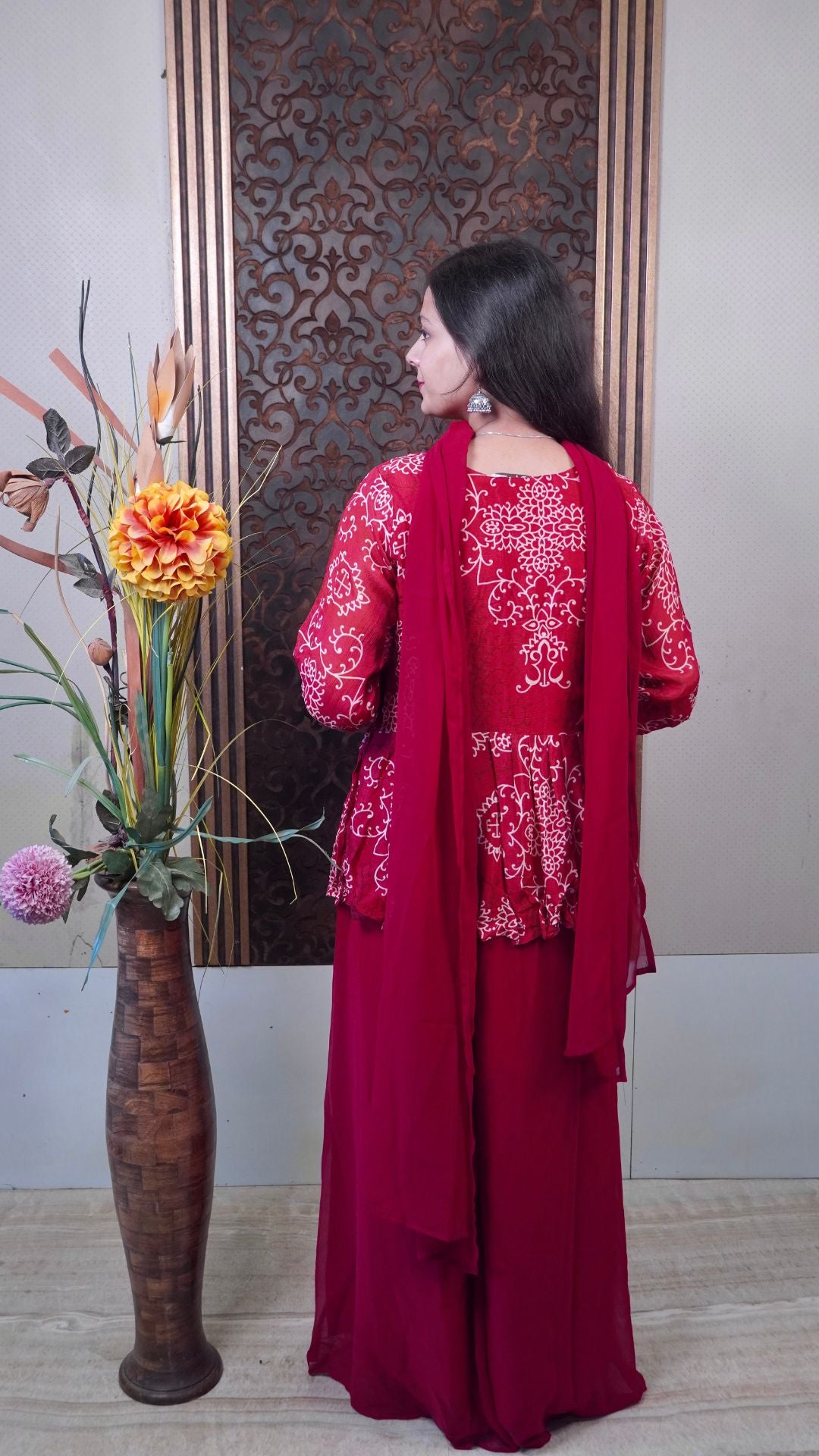 Pure Chinnon Maroon Party-wear dress– Regal Silk Elegance