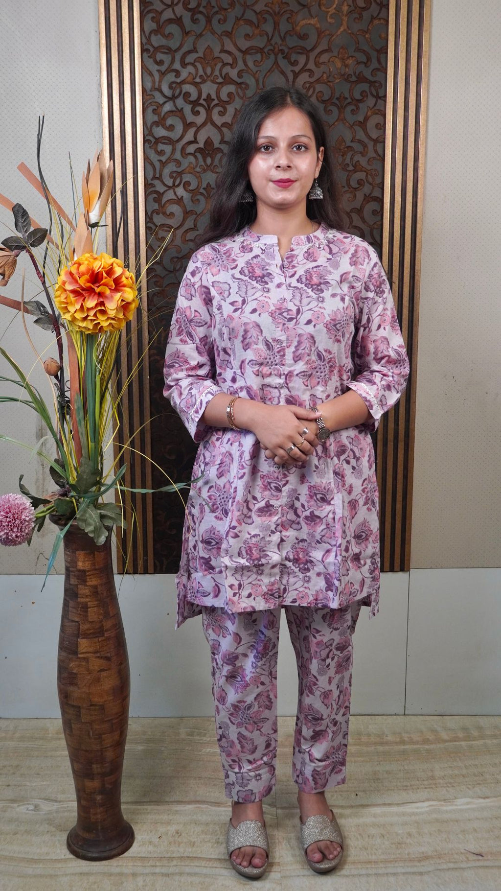 Lavender Printed Cotton Co-Ord Set – Soft Floral Comfort