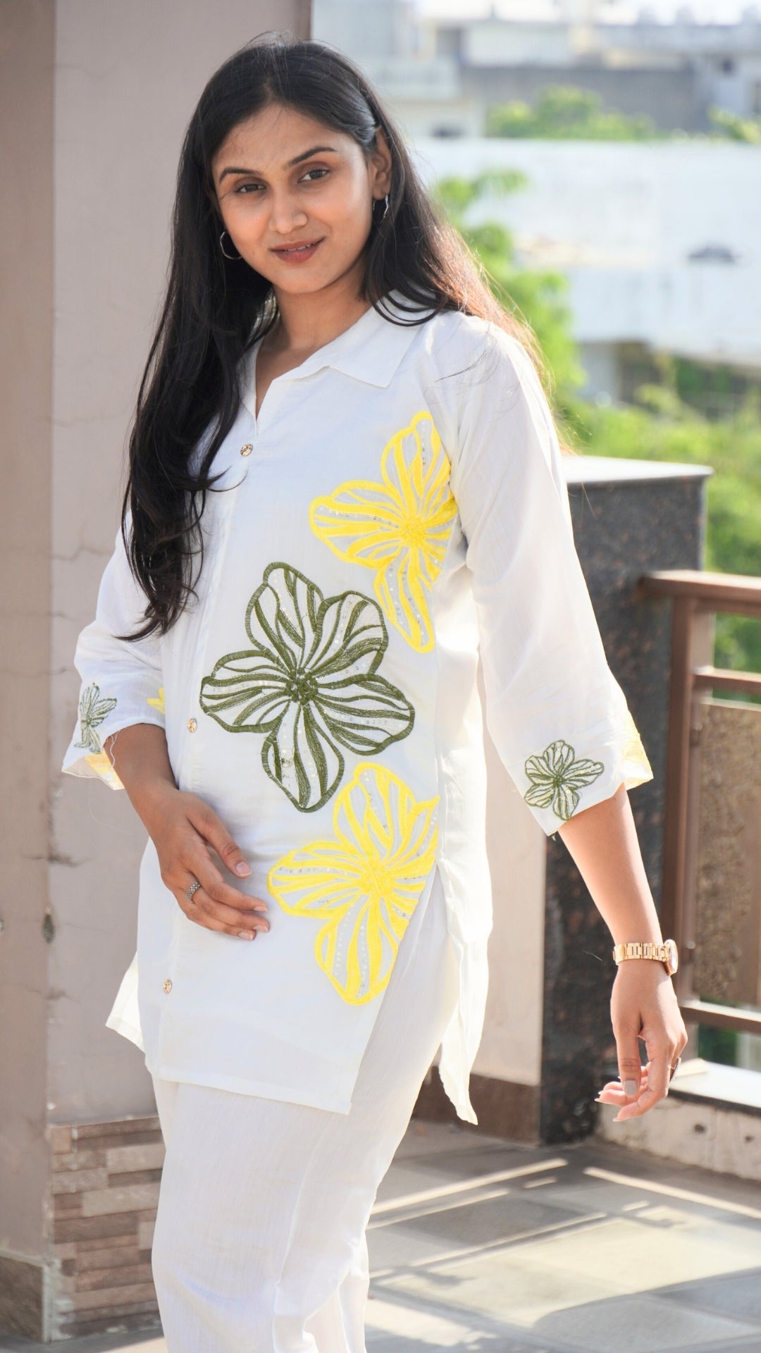 White Roman Silk Embroidered Co-ord Set with Inner Lining