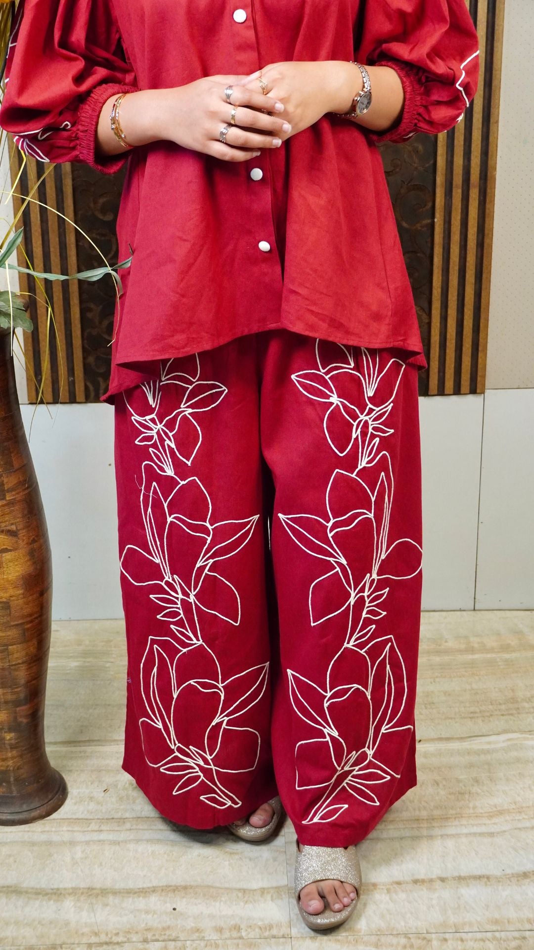 Maroon Embroidered Co-Ord Set – Timeless Artistry in Two-Piece Styling