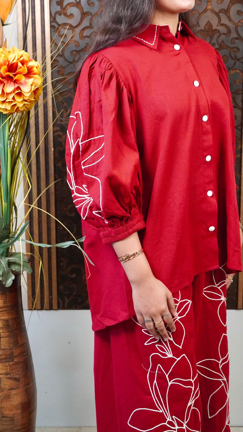 Maroon Embroidered Co-Ord Set – Timeless Artistry in Two-Piece Styling