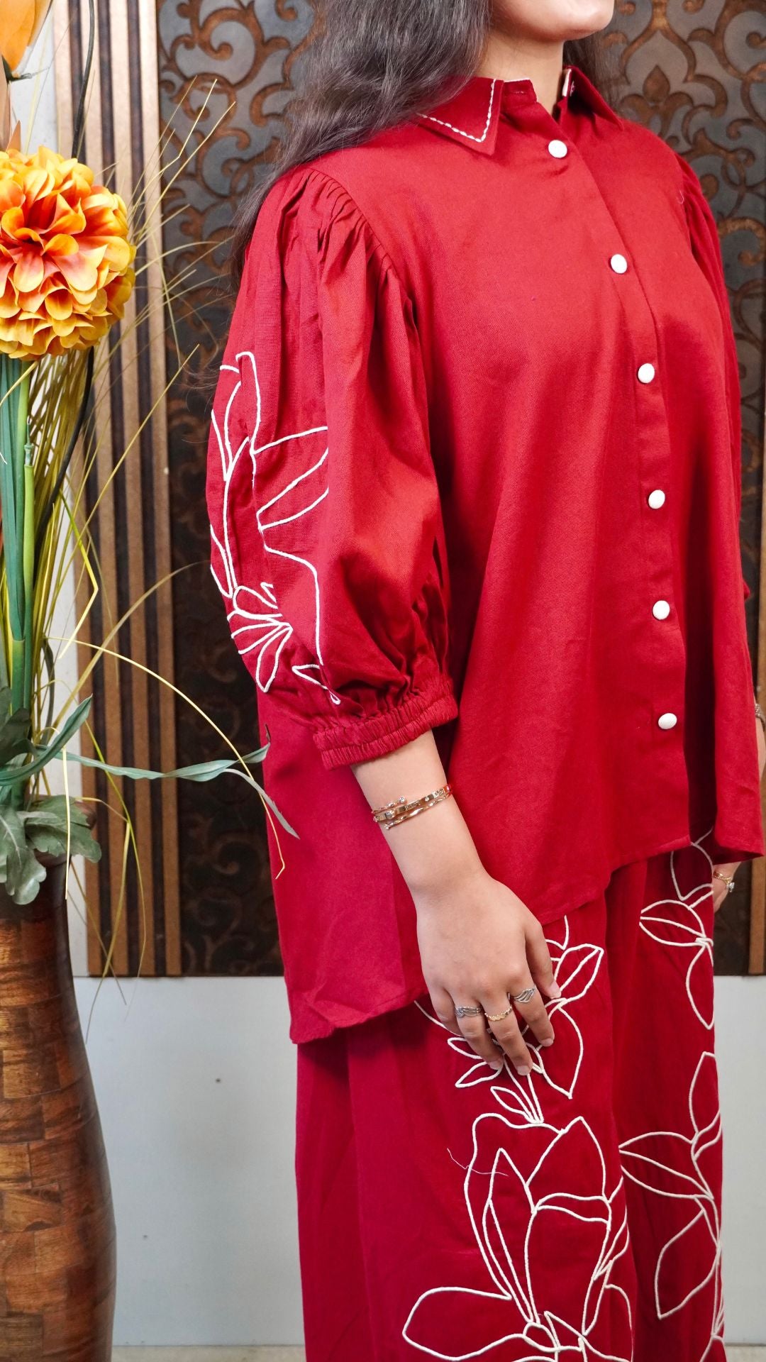 Maroon Embroidered Co-Ord Set – Timeless Artistry in Two-Piece Styling
