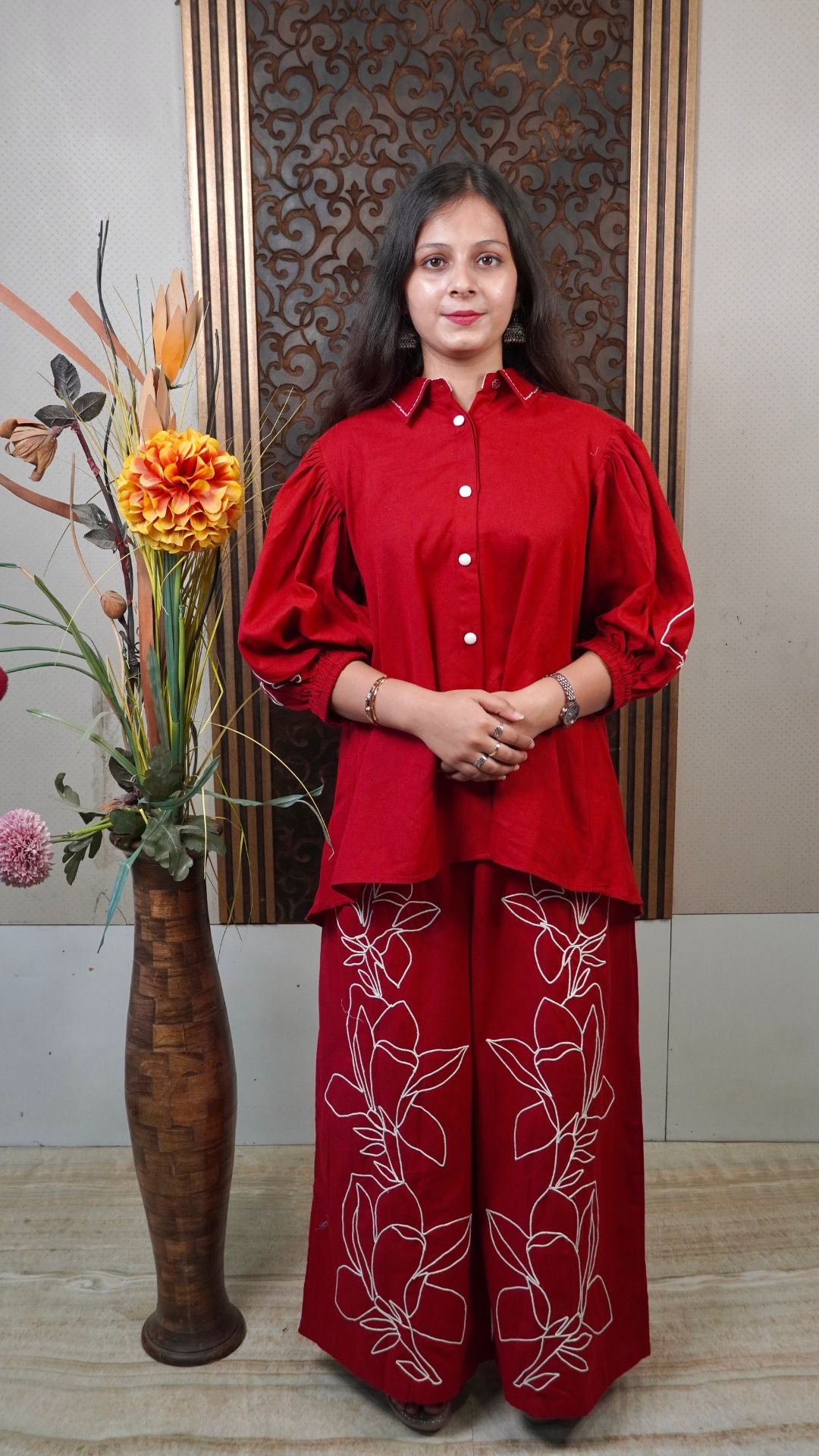 Maroon Embroidered Co-Ord Set – Timeless Artistry in Two-Piece Styling