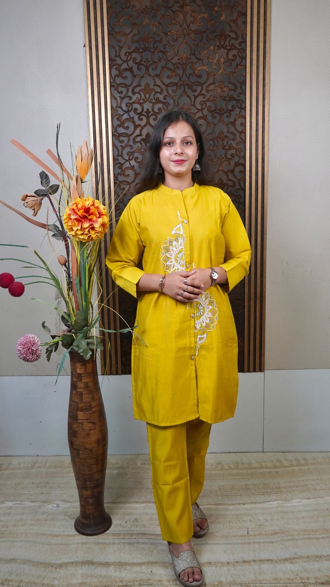 Marigold Yellow Heavy Silk Co-Ord Set – Bold Elegance Meets Luxe Comfort