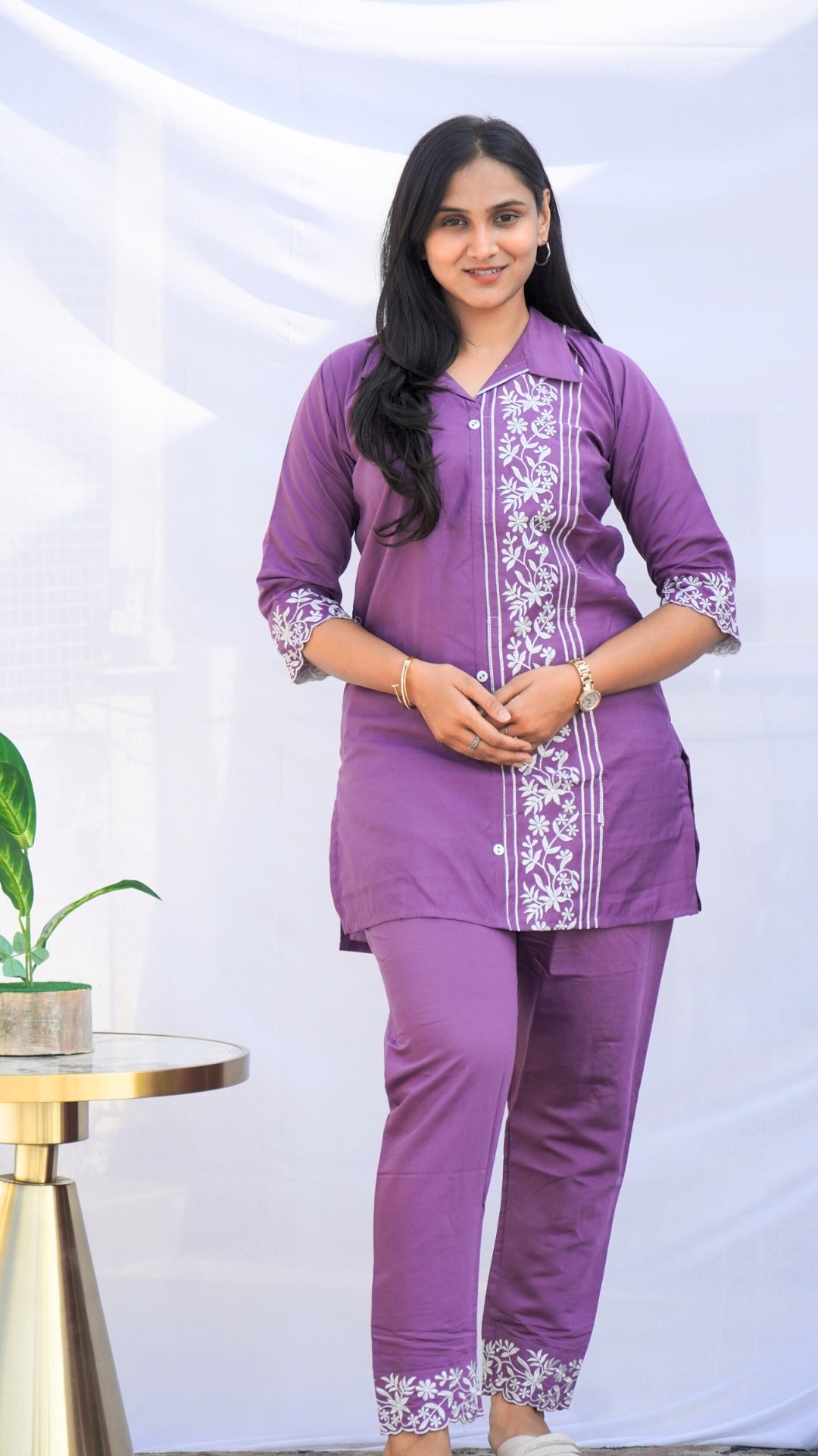 Purple Roman Silk Thread Embroidered Co-ord Set
