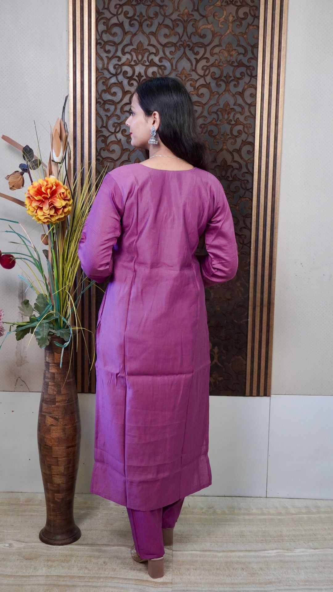 Wine Floral Embroidered organza Dupatta set– Rich Elegance with Handcrafted Bloom
