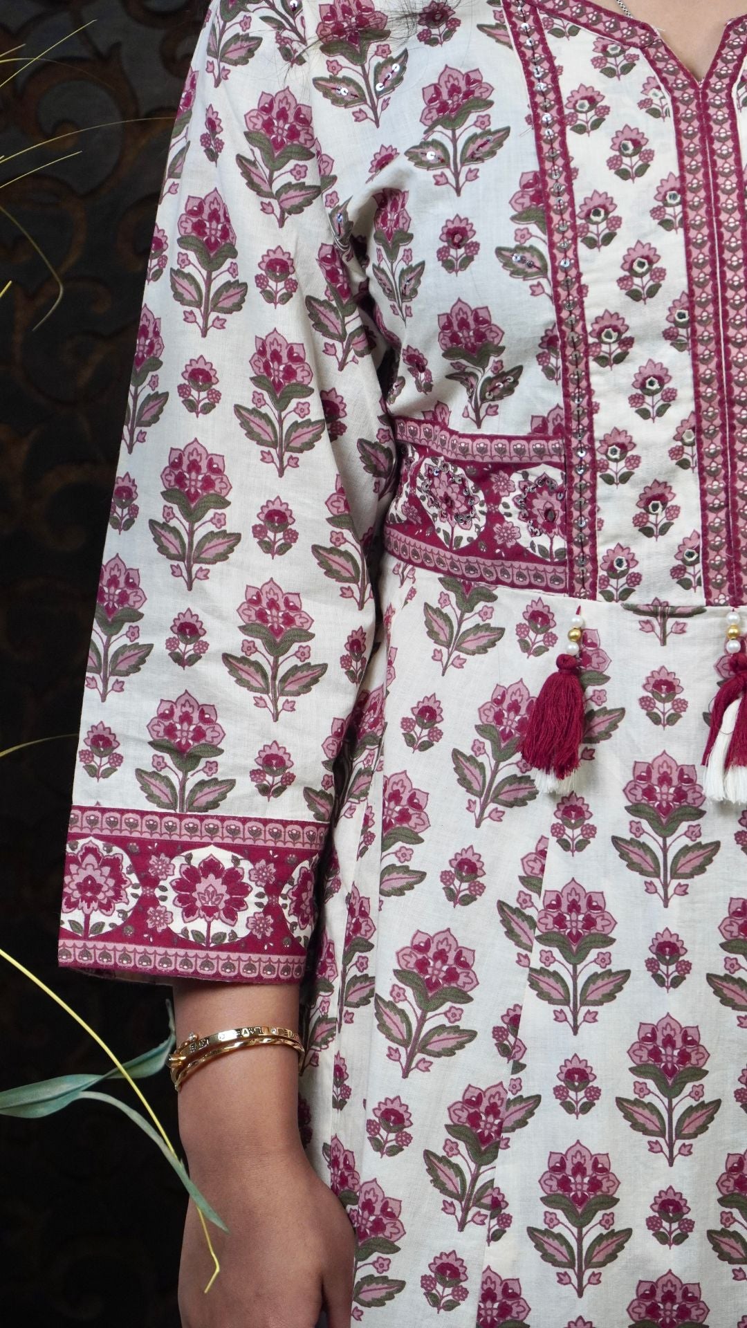 Cream Printed Cotton Anarkali Dupatta Set – Subtle Elegance in Soft Hues