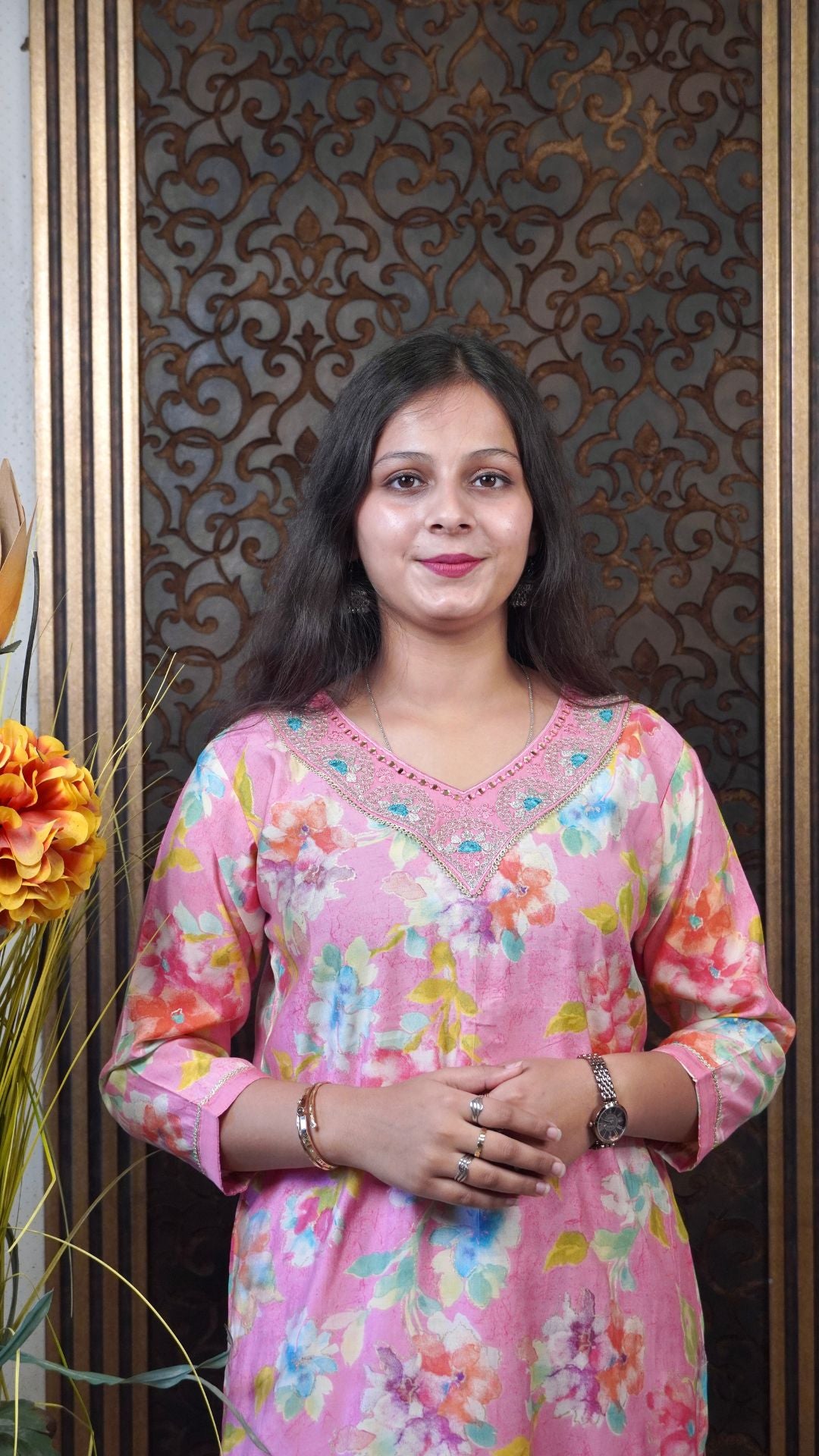 Pink Floral Silk Dupatta set – Graceful Floral Elegance in Silk