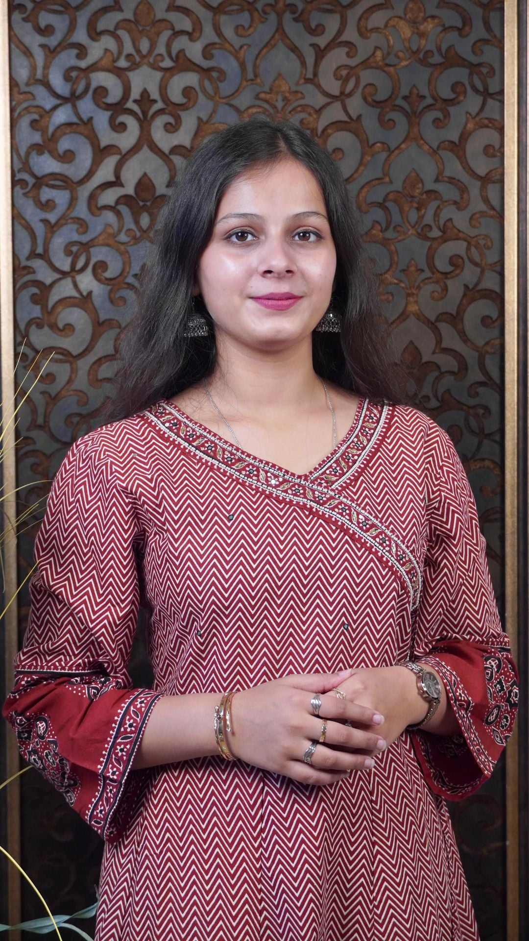 Maroon Printed Cotton Angrakha Anarkali Dupatta Set – Stylish & Comfortable Ethnic Wear