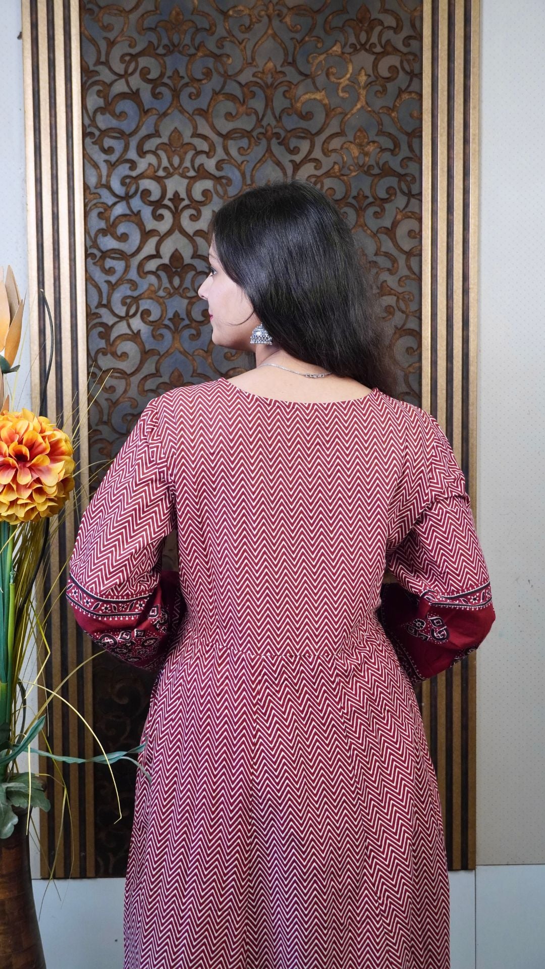 Maroon Printed Cotton Angrakha Anarkali Dupatta Set – Stylish & Comfortable Ethnic Wear