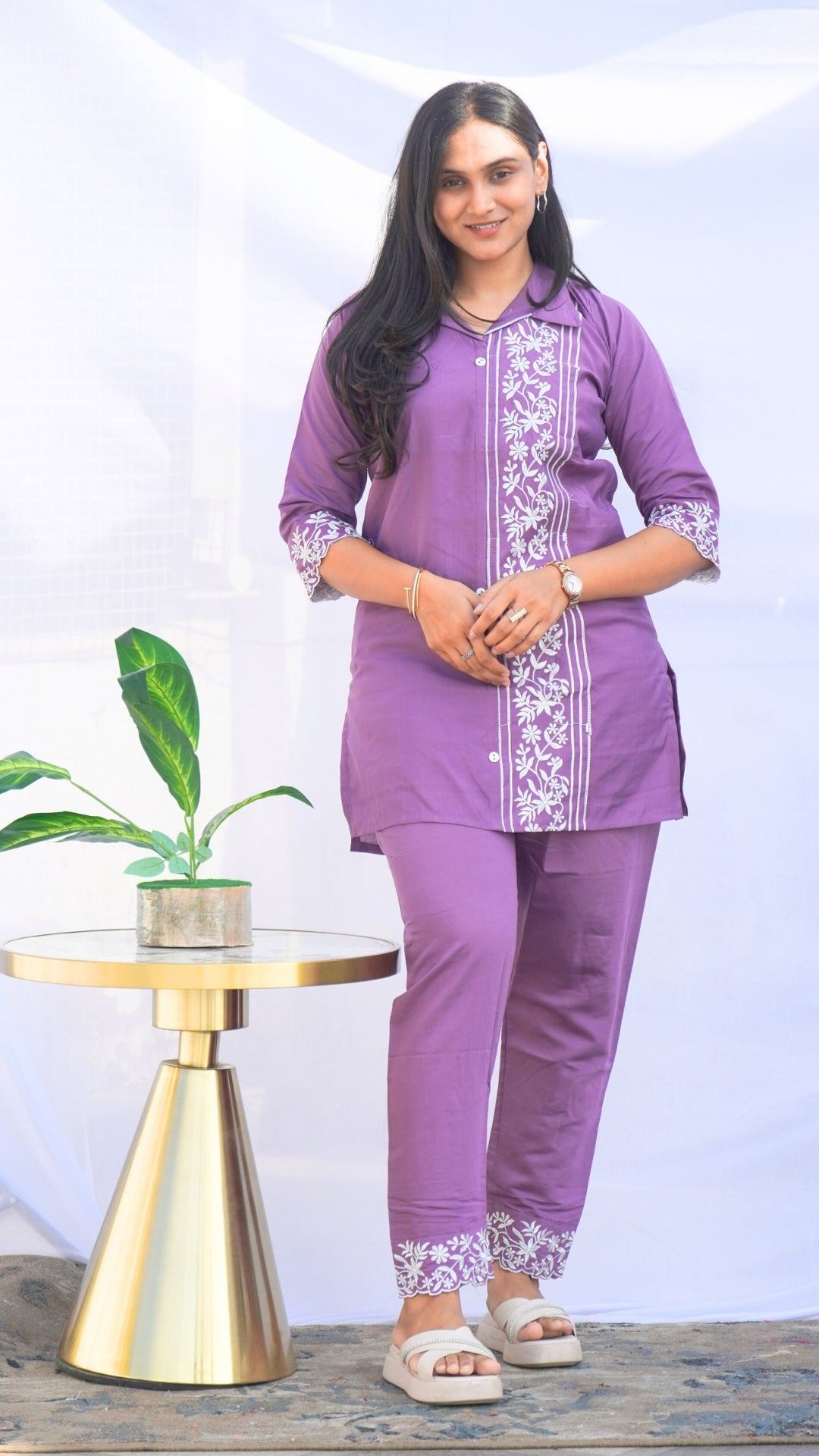 Purple Roman Silk Thread Embroidered Co-ord Set