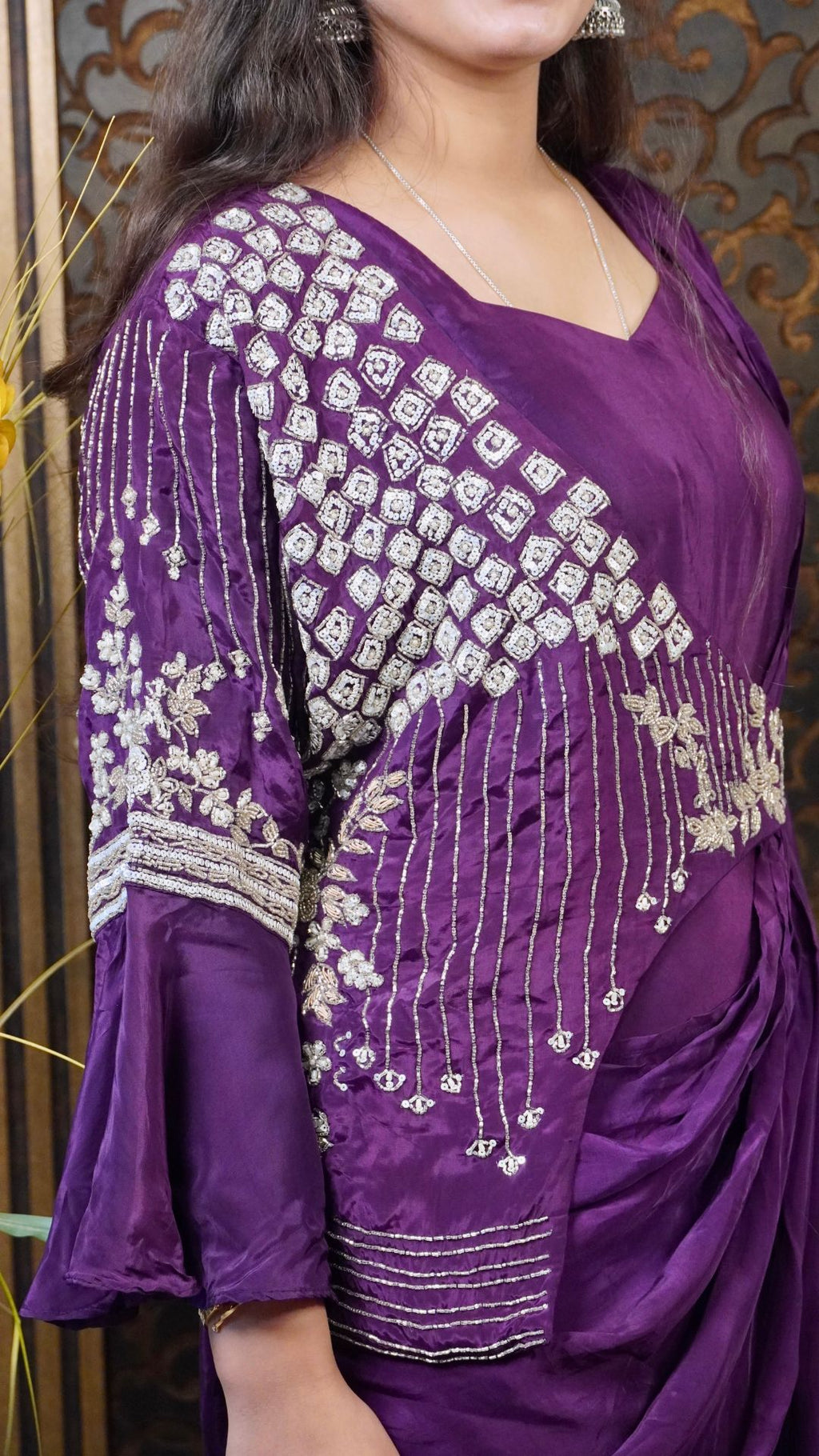 Pure Chinnon Partywear Gown – Graceful Silk Evening Couture