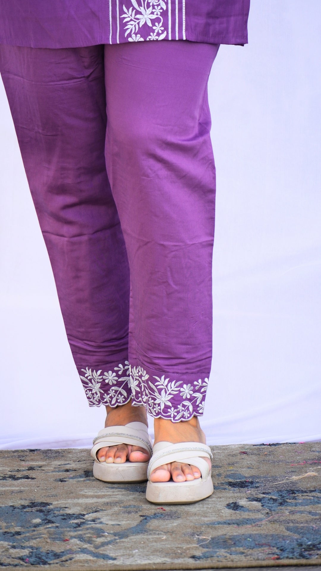 Purple Roman Silk Thread Embroidered Co-ord Set