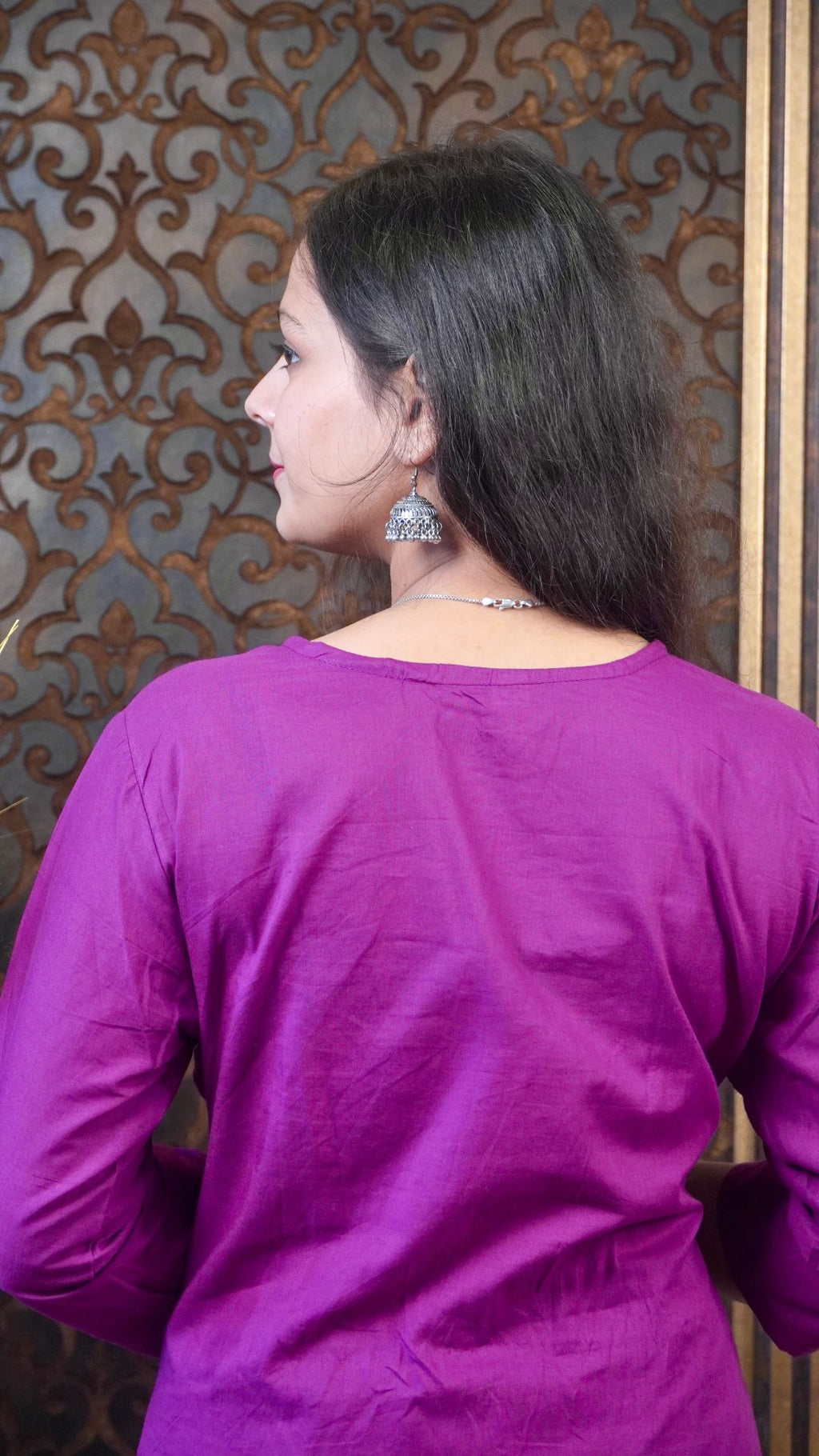 Wine Embroidered Cotton A-Line Set – Graceful Comfort in Rich Tones